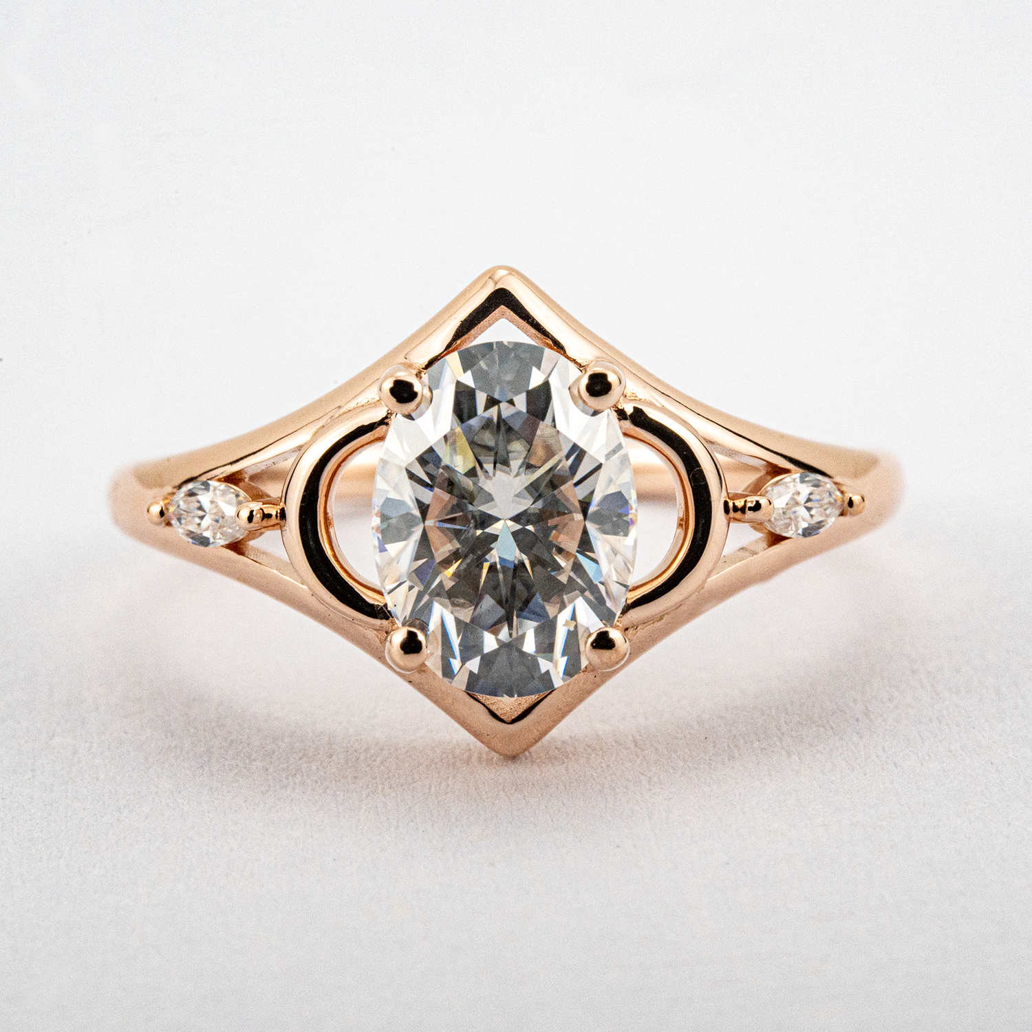 1 Carat Oval Moissanite/Diamond Three Stone Wedding Engagement Ring