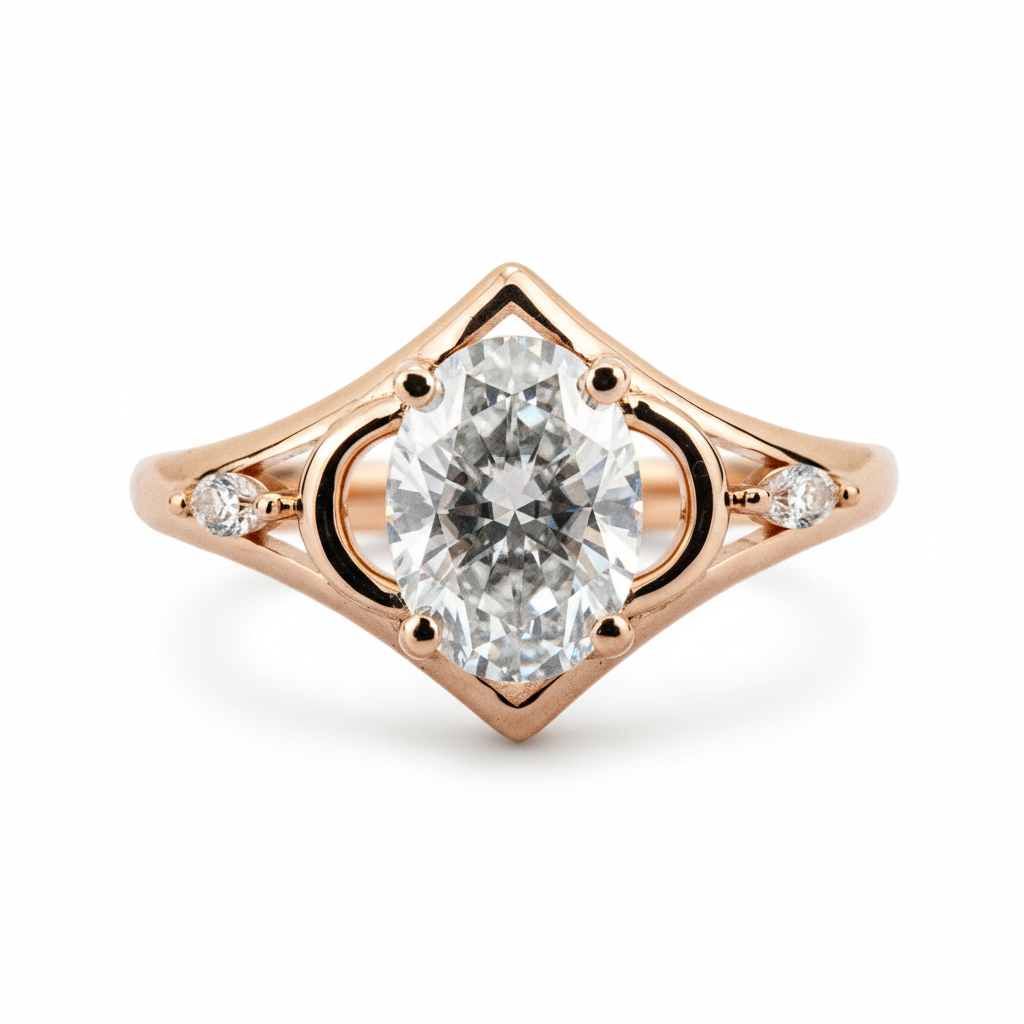 Lifestyle view of Oval Moissanite Engagement Ring in Gold