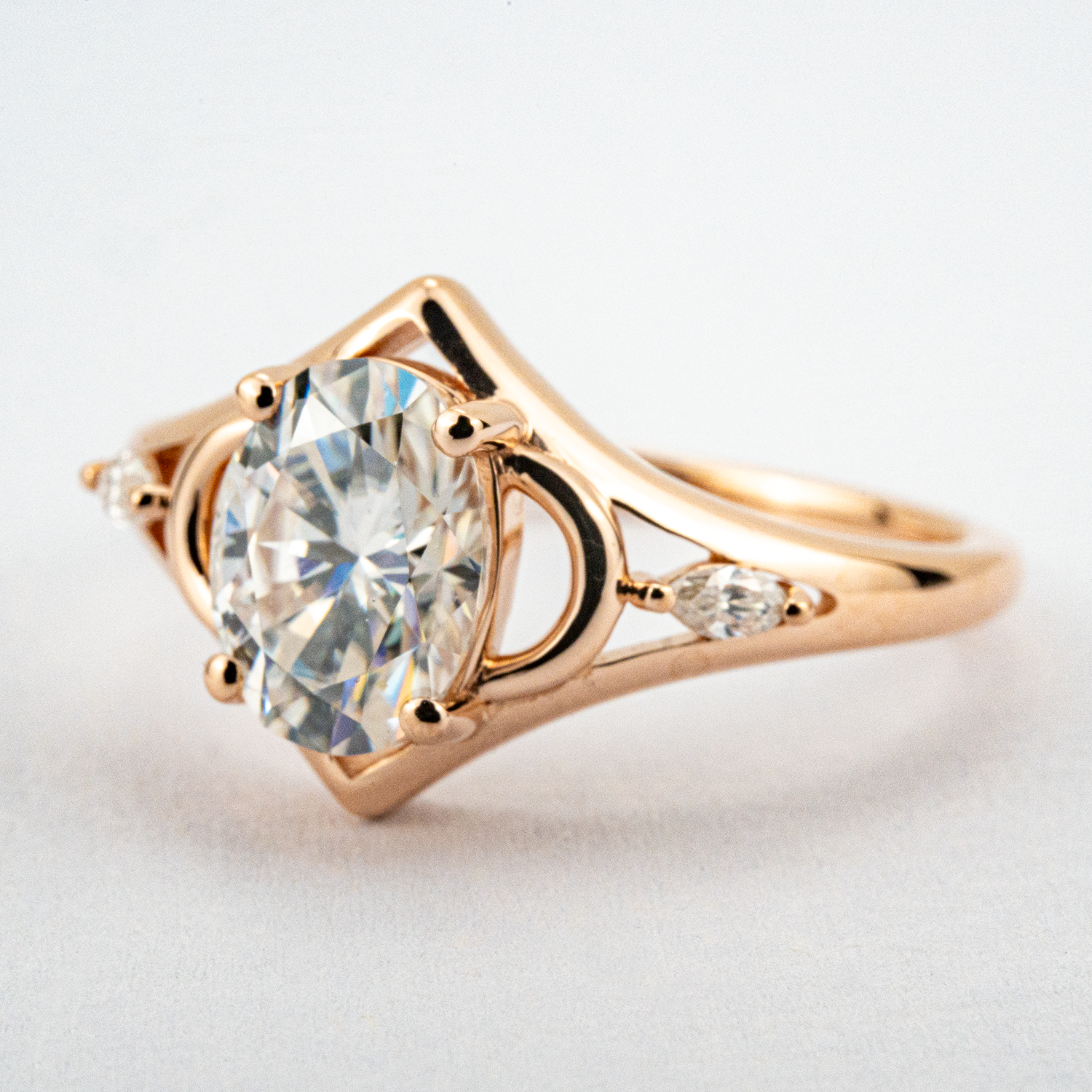 1 Carat Oval Moissanite/Diamond Three Stone Wedding Engagement Ring