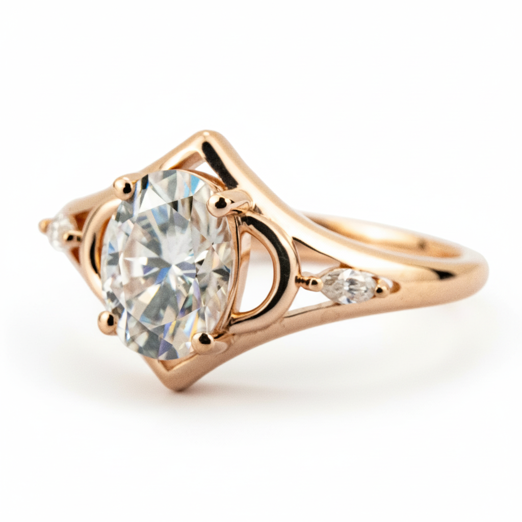Lifestyle view of Oval Moissanite Engagement Ring in Gold