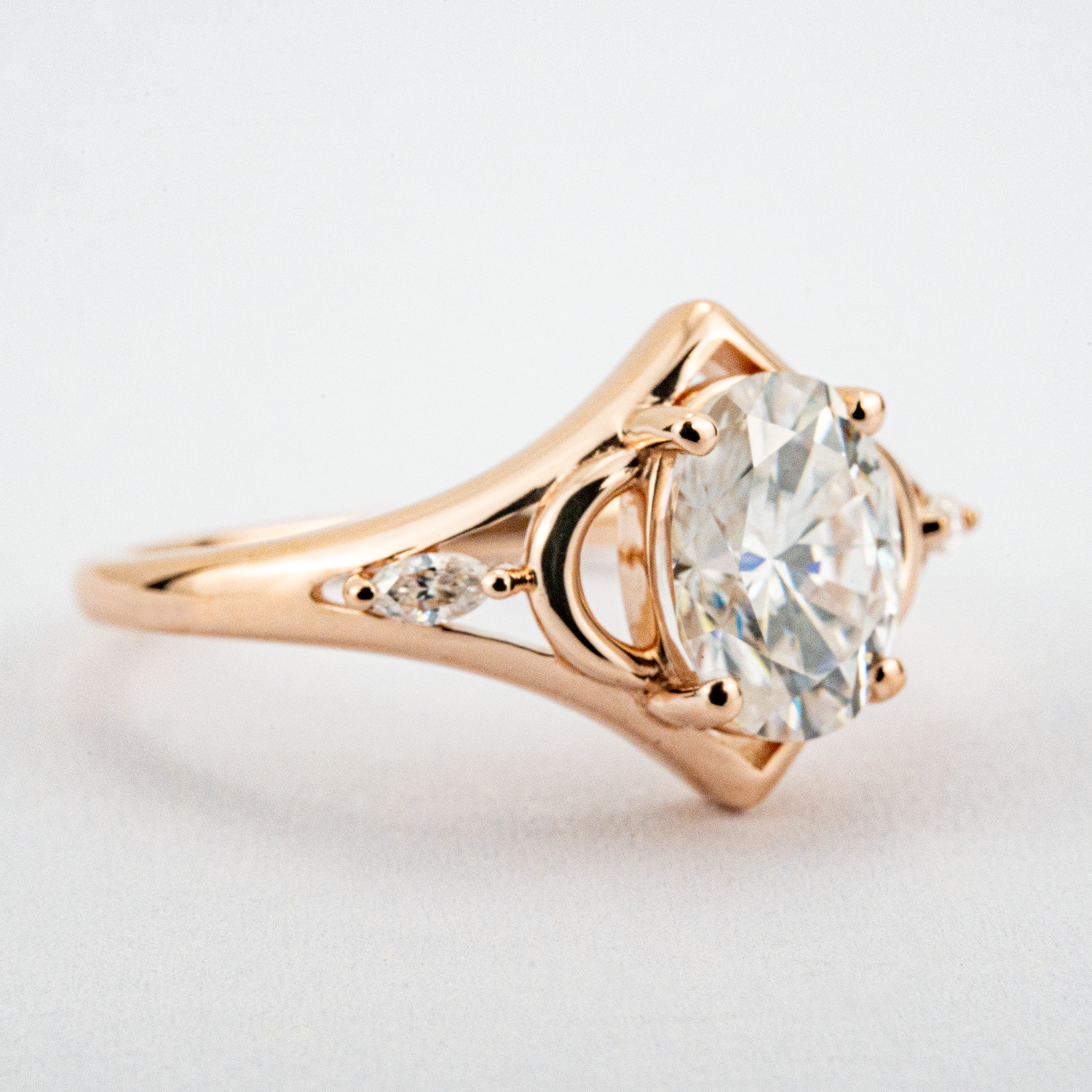 1 Carat Oval Moissanite/Diamond Three Stone Wedding Engagement Ring