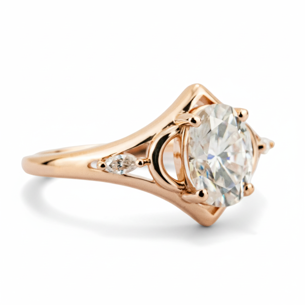 Lifestyle view of Oval Moissanite Engagement Ring in Gold
