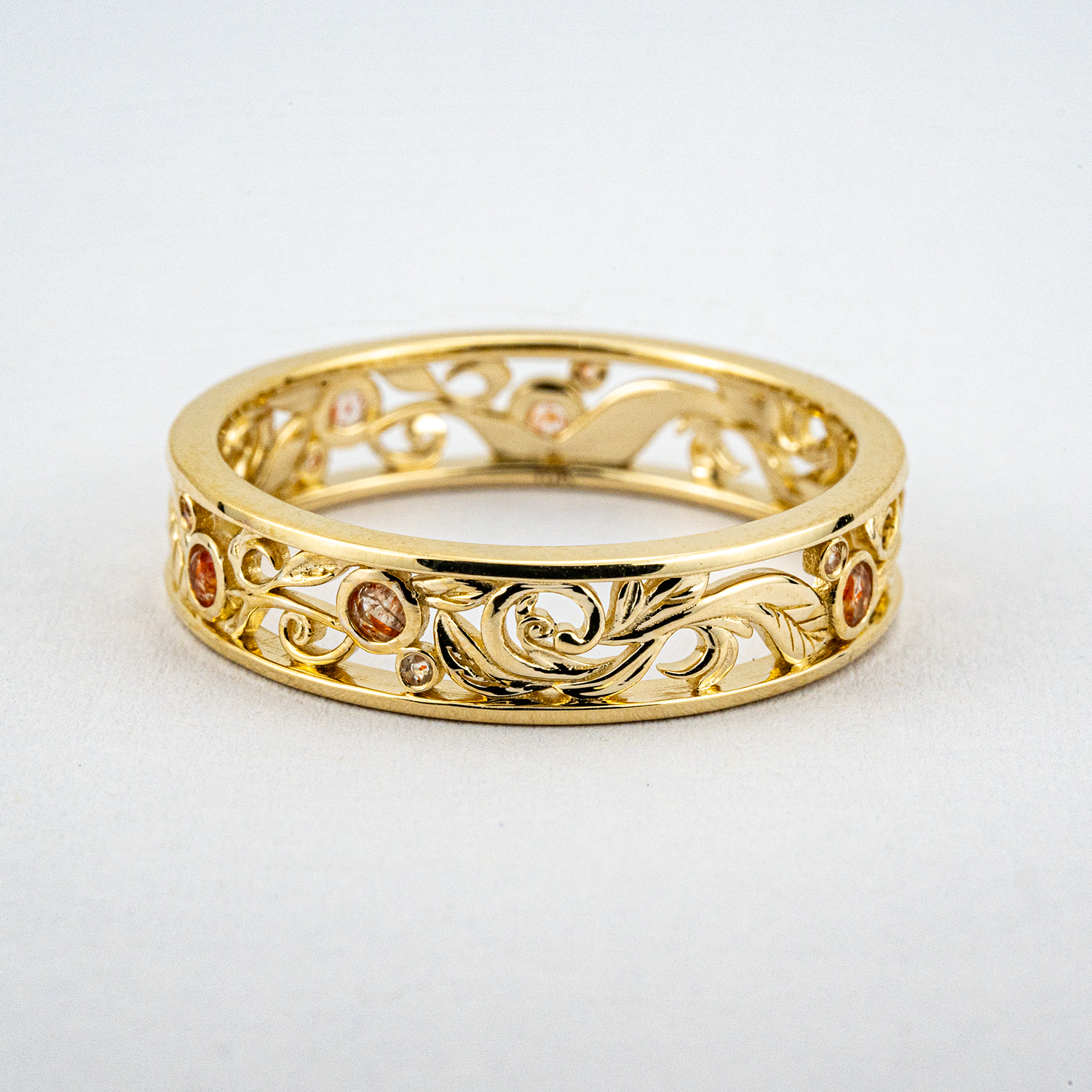 Unique Moissanite Rose Gold Leaf Band