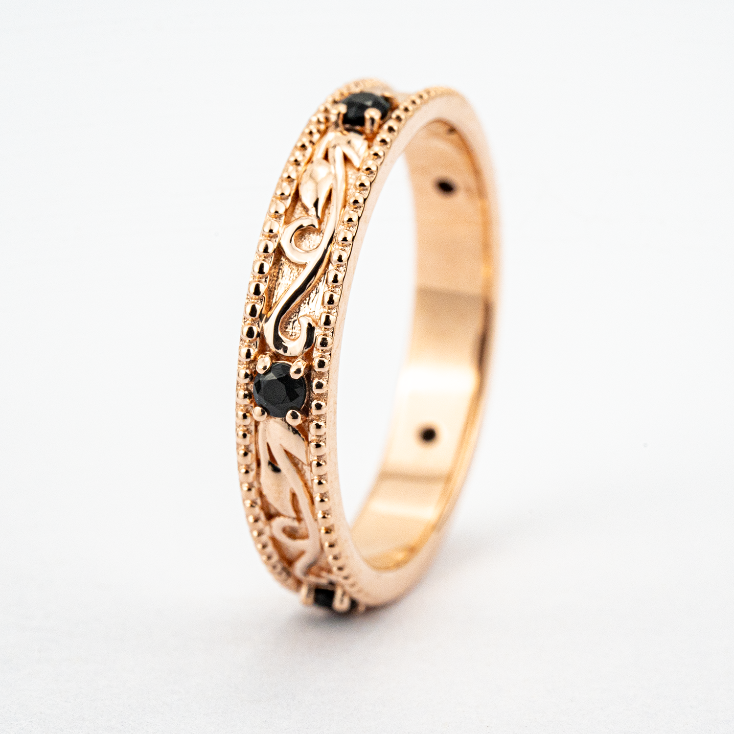 Black Onyx Personalized Engagement Ring Pattern Ring