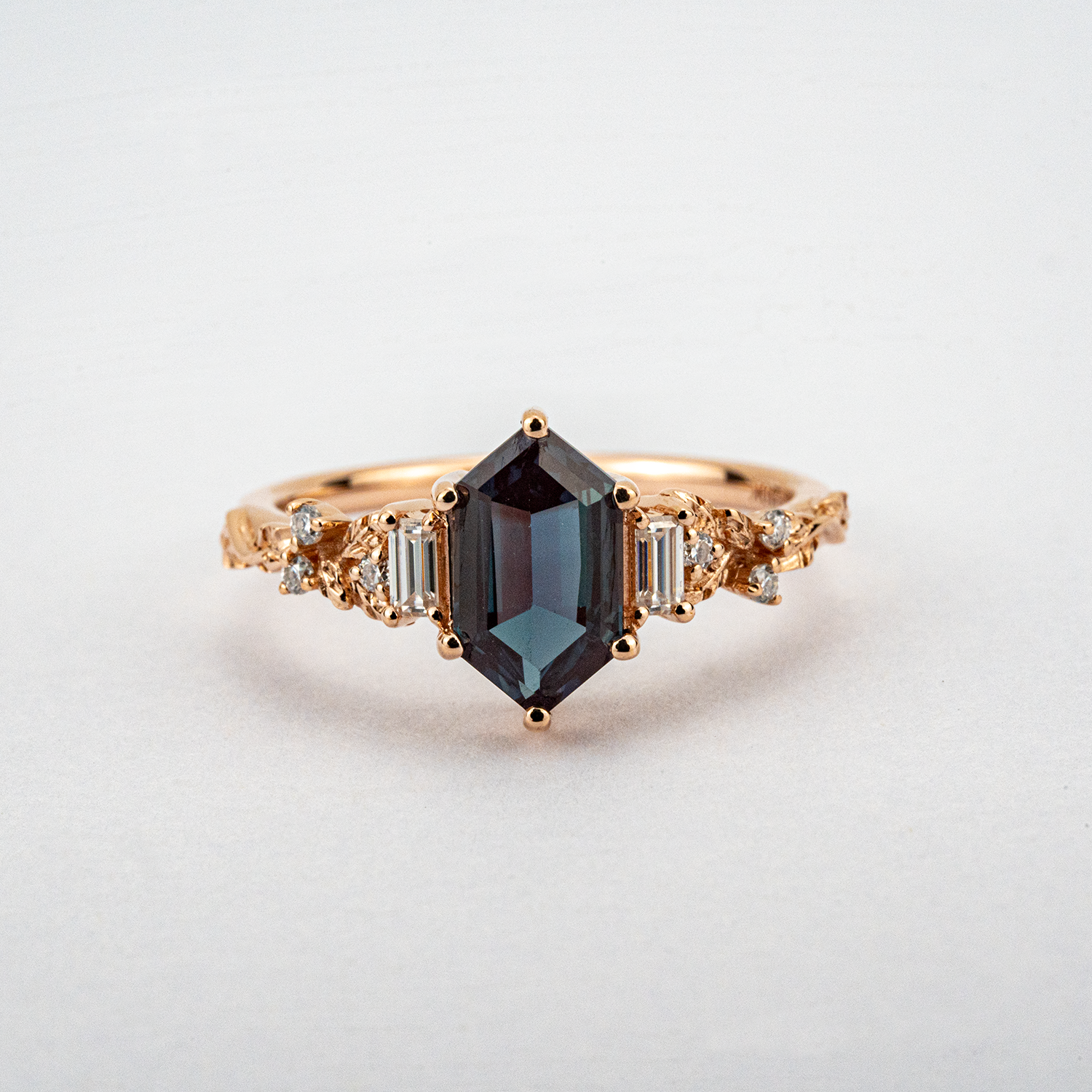 Long hexagon Salt and Pepper Diamond Ring Engagement/Wedding Rings