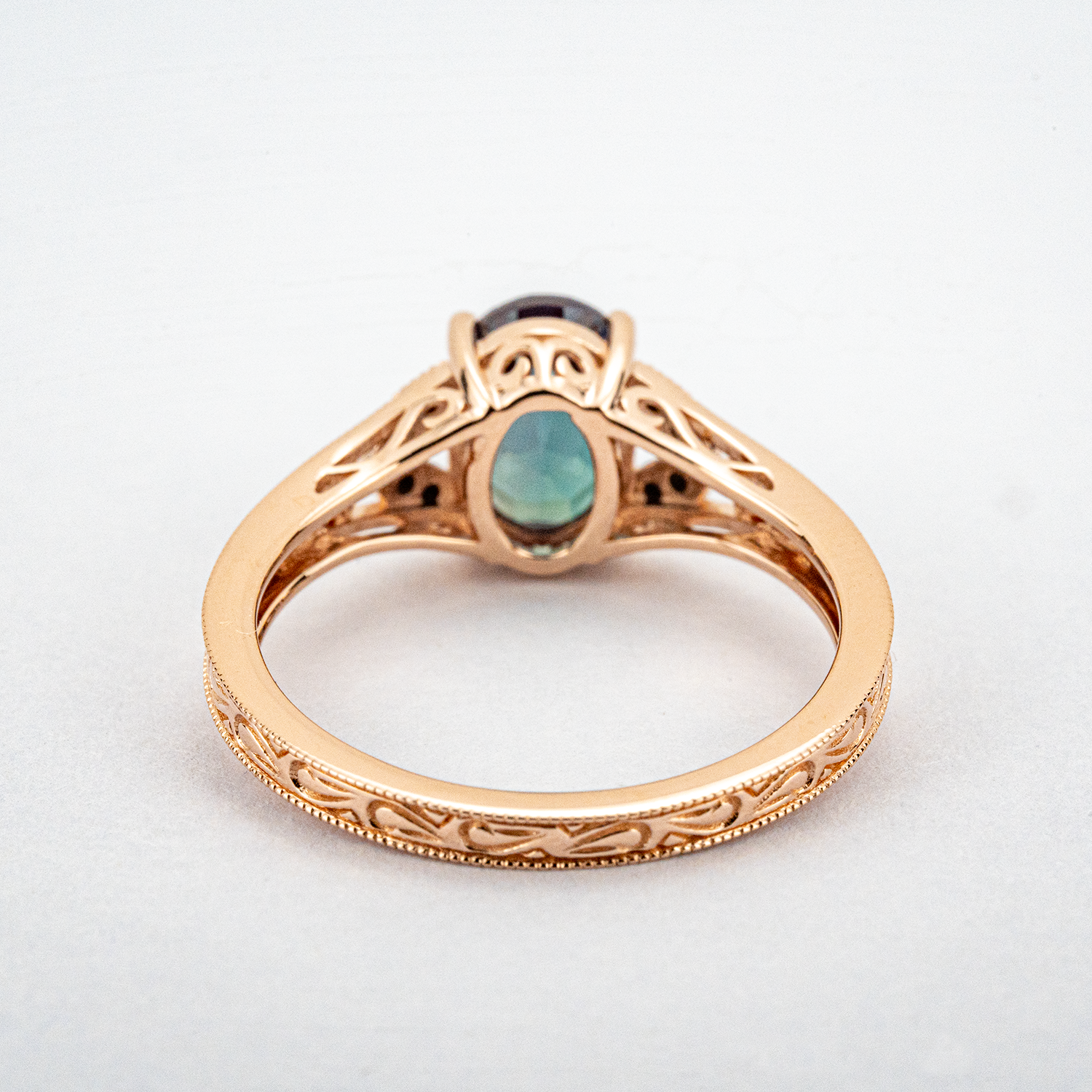 Vintage Oval Alexandrite and Black Onyx Rose Gold Pattern Ring Alexandrite Engagement Ring