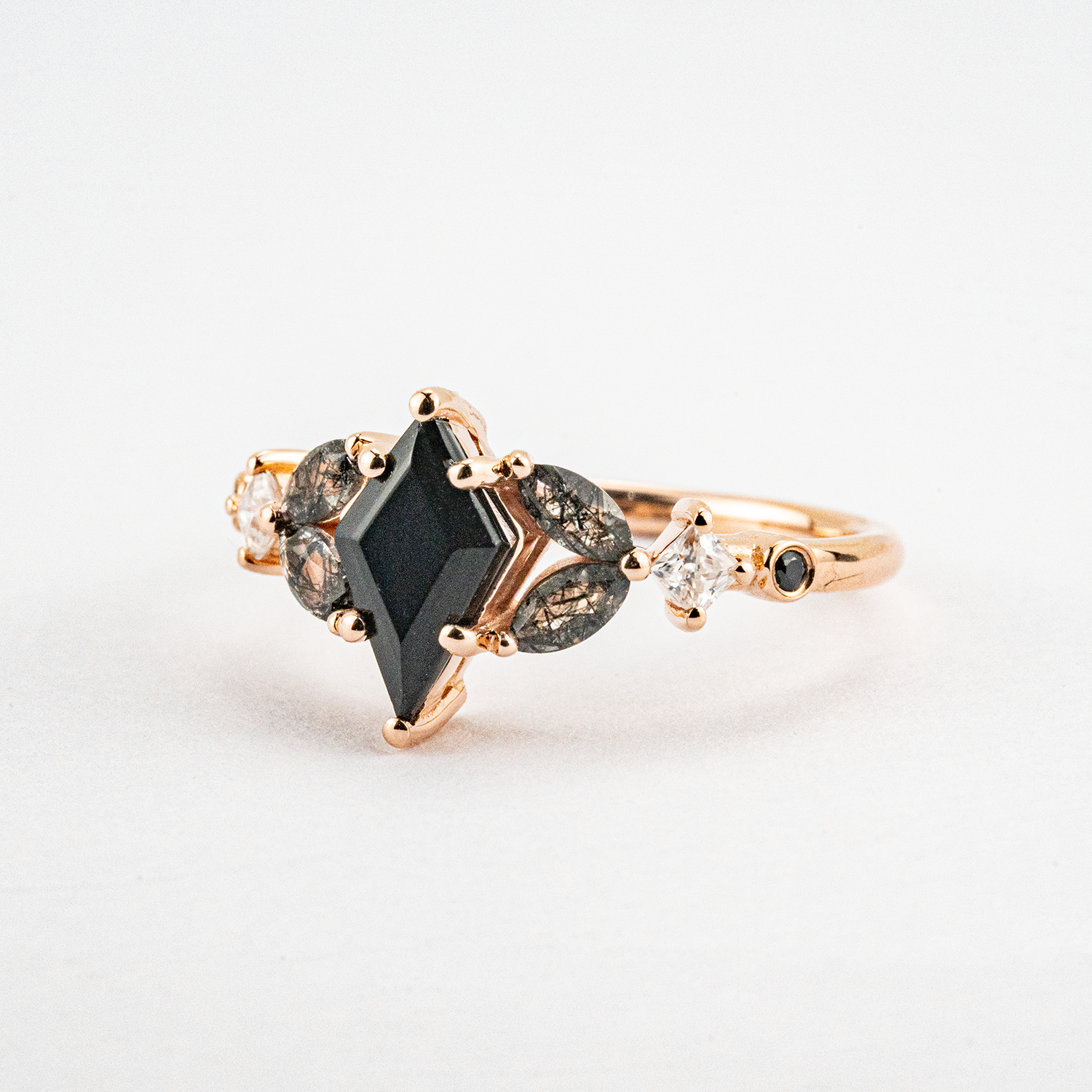 Kite Shape Black Onyx with Moss Agate Unique Ring