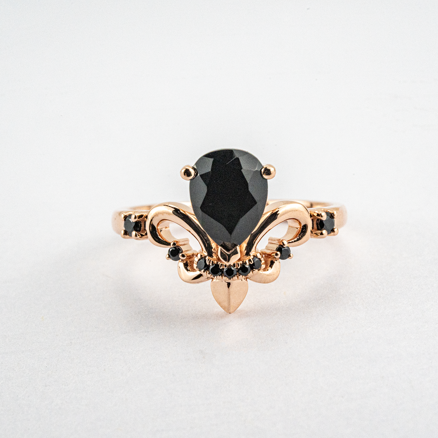 Luxury Pear Shape Black Onyx Ring Set with Moissanite/Diamond Statement Ring Set