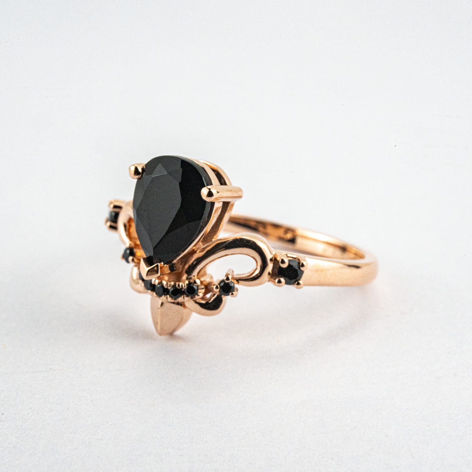 Luxury Pear Shape Black Onyx Ring Set with Moissanite/Diamond Statement Ring Set