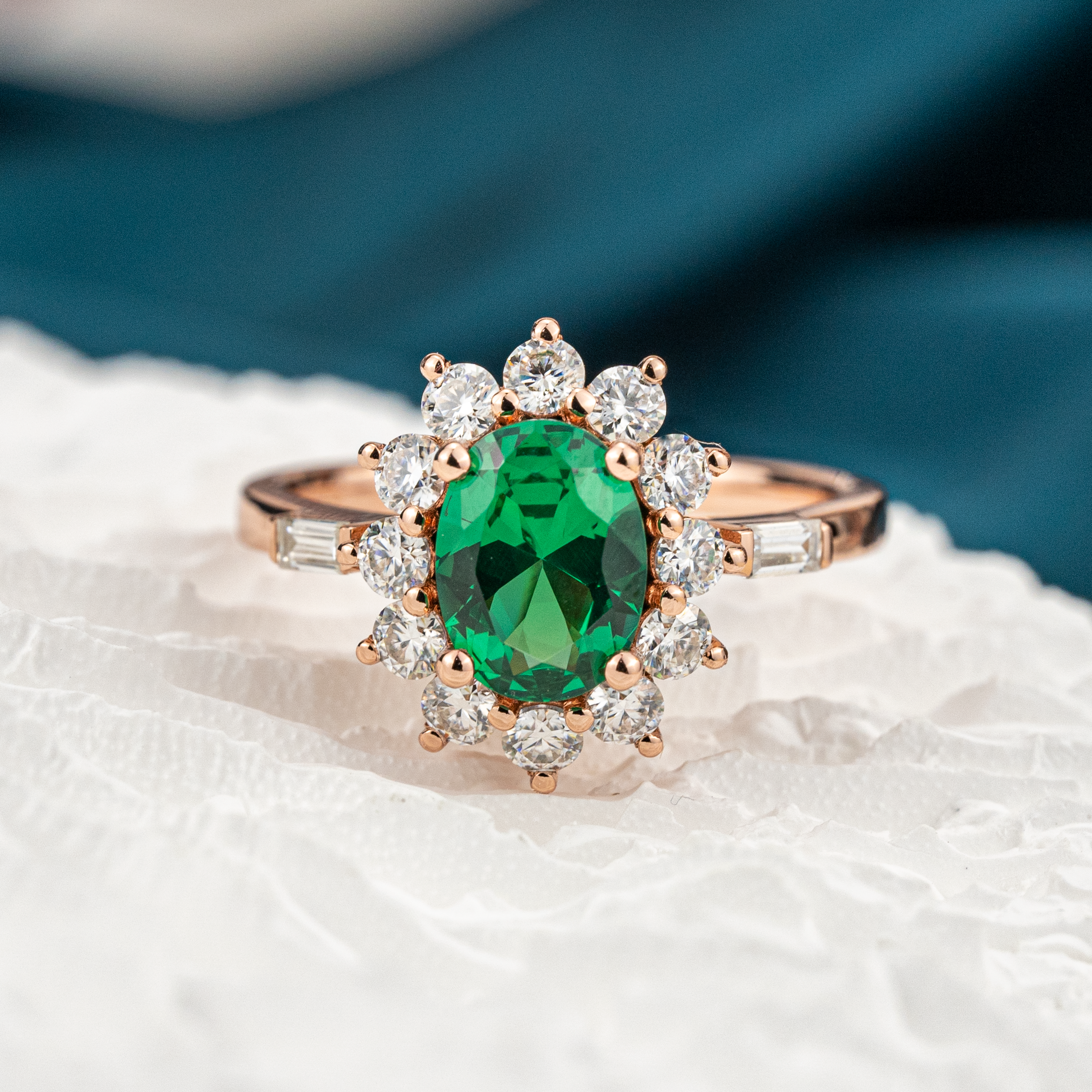 Vintage Oval Emerald Gold Engagement Ring With Moissanite.