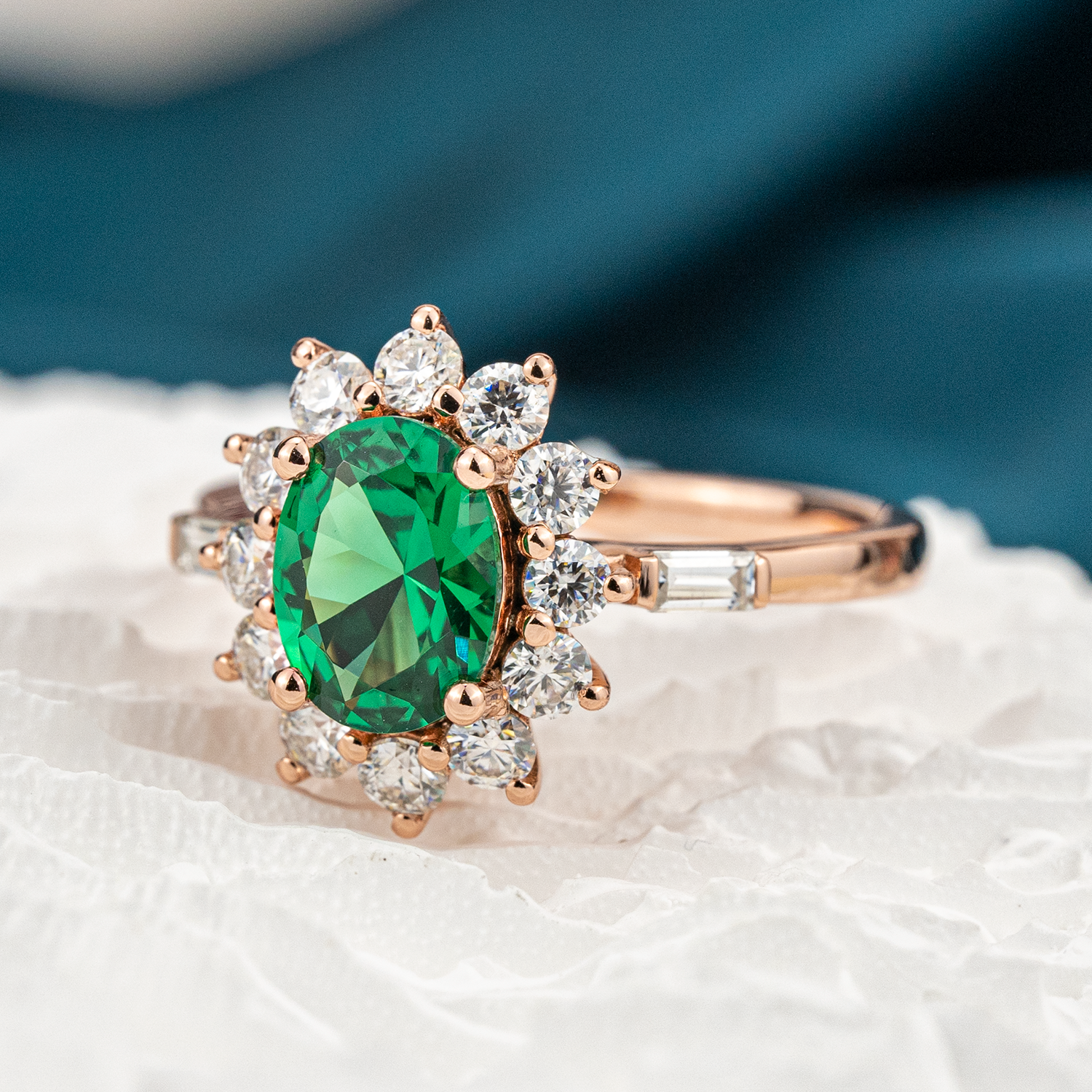 Vintage Oval Emerald Gold Engagement Ring With Moissanite.