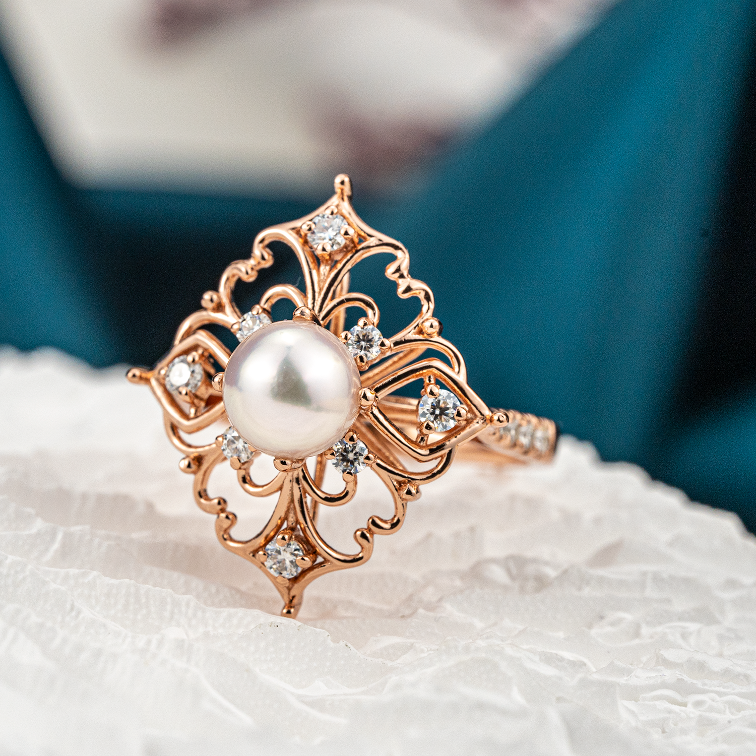 Elegant pearl and moissanite engagement ring for a luxurious occasion