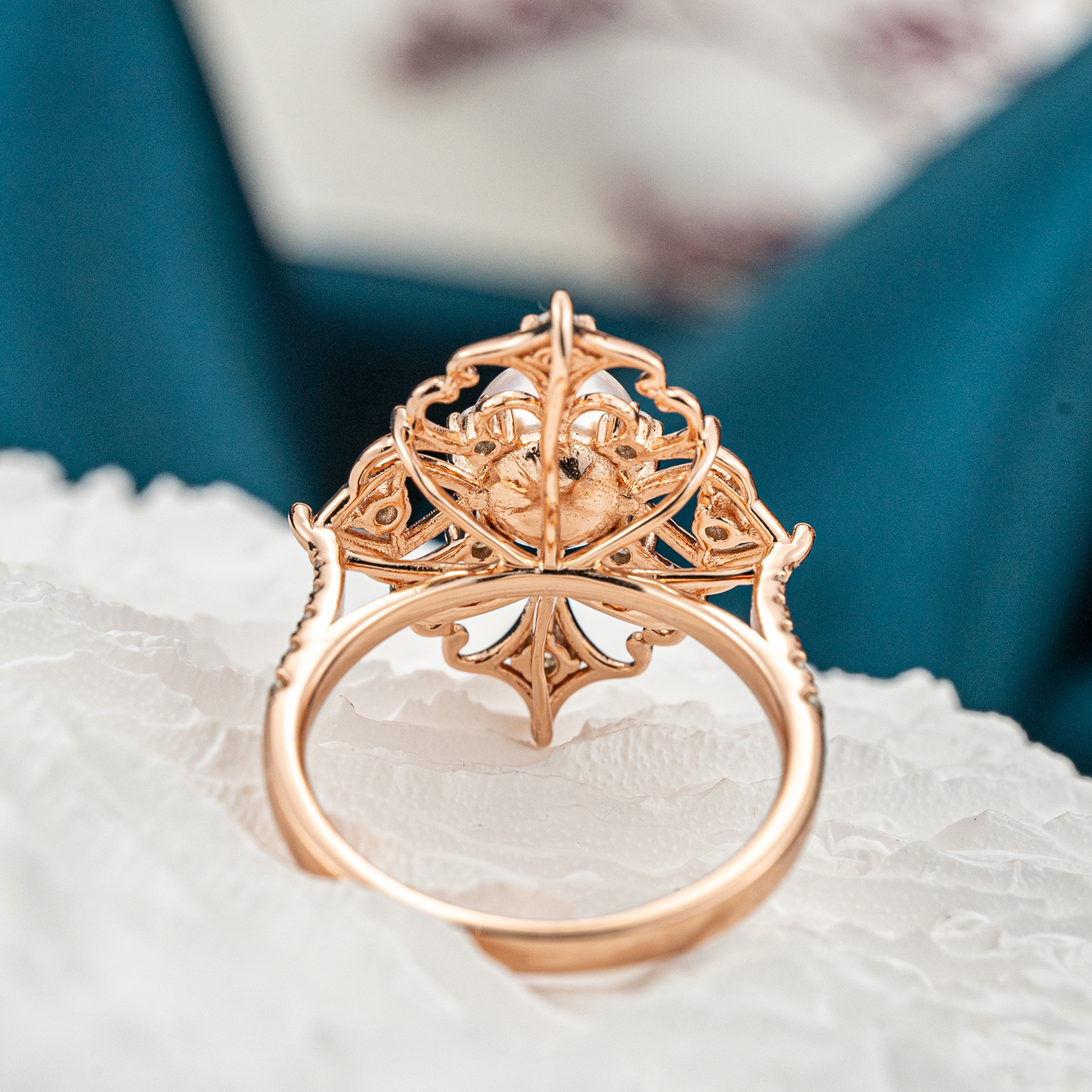 Elegant pearl and moissanite engagement ring for a luxurious occasion