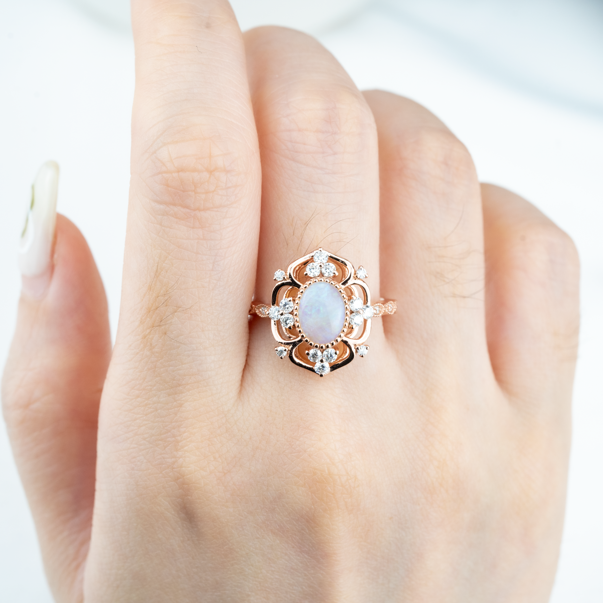 Natural Opal Gold Ring With Moissanite.