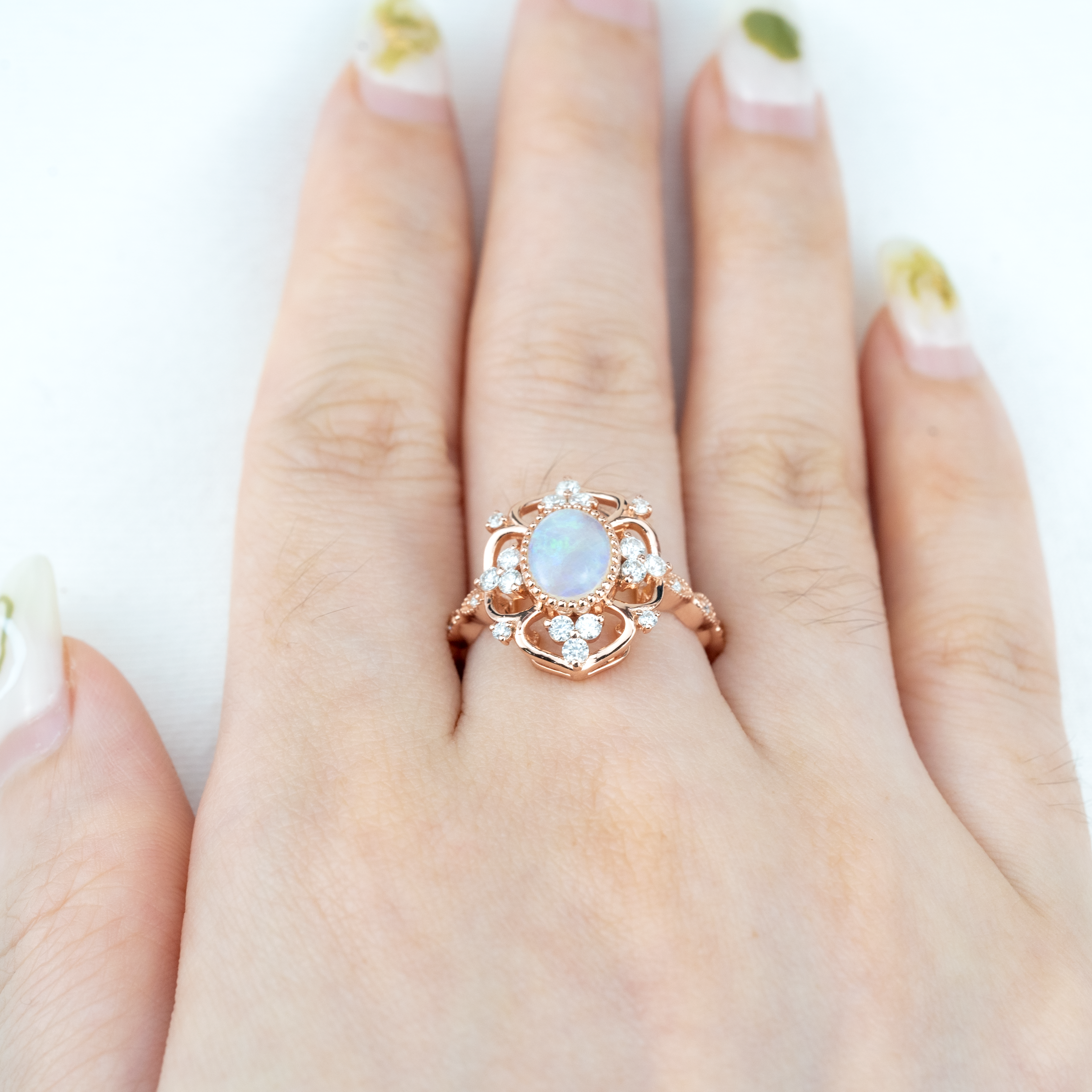 Natural Opal Gold Ring With Moissanite.