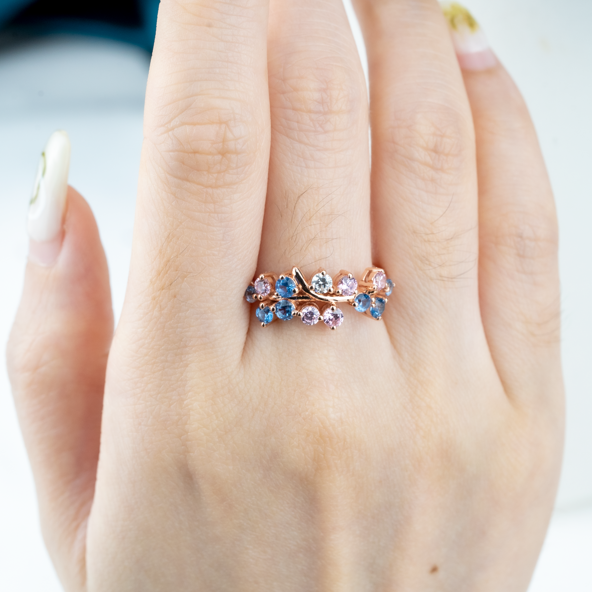 Colorful Gemstone Fantasy Engagement Ring With Moissanite.