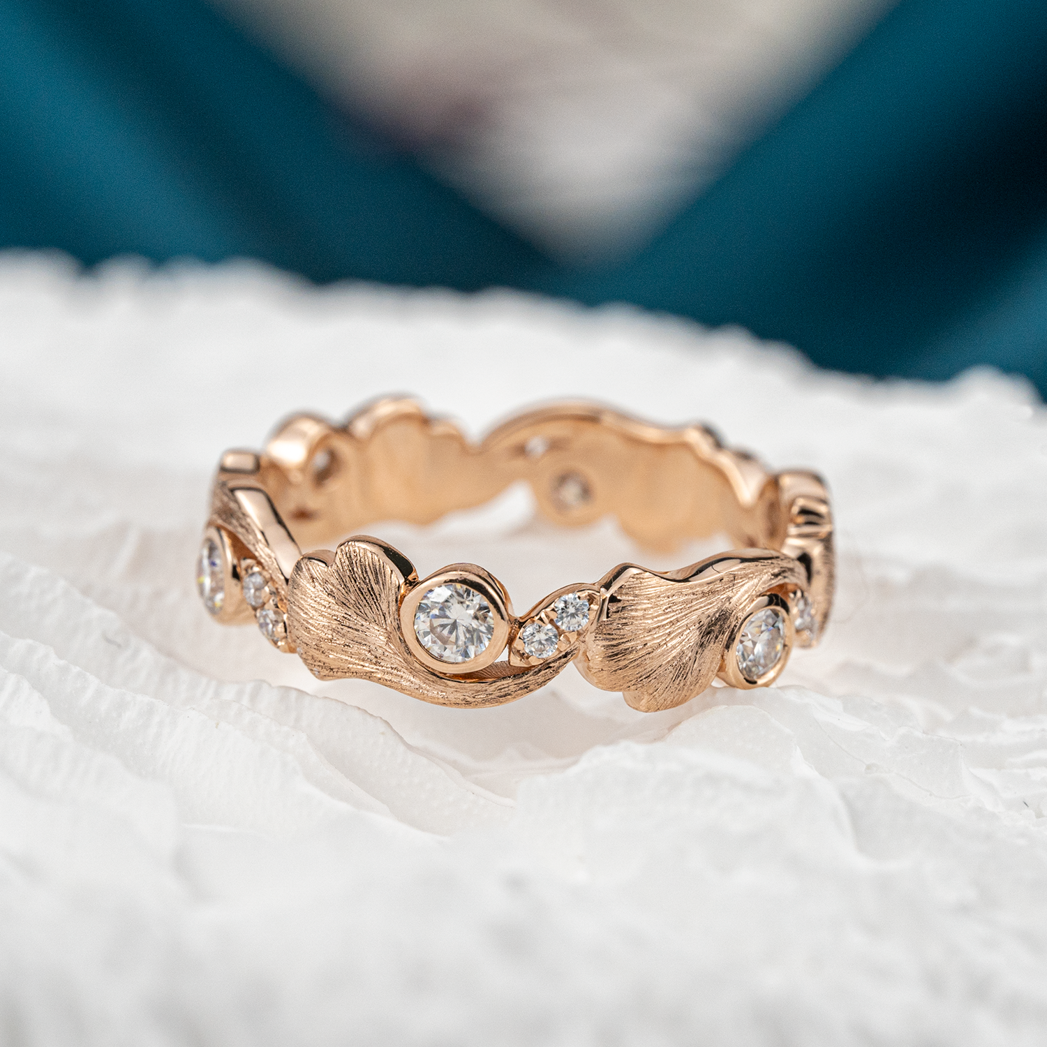 Vintage Handmade Textured Gold Ring With Moissanite.