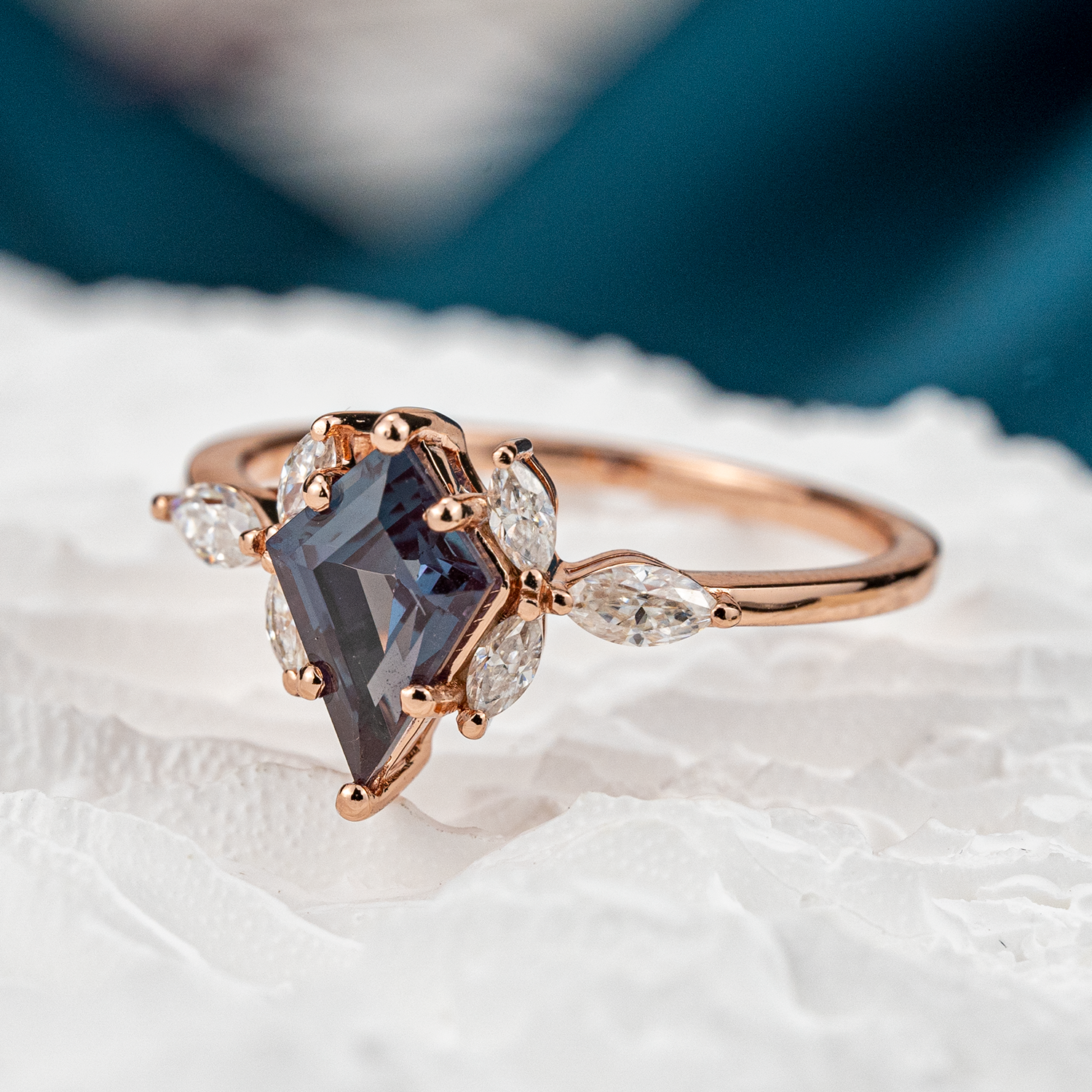 Kite Shape Lab Alexandrite Gold Ring.