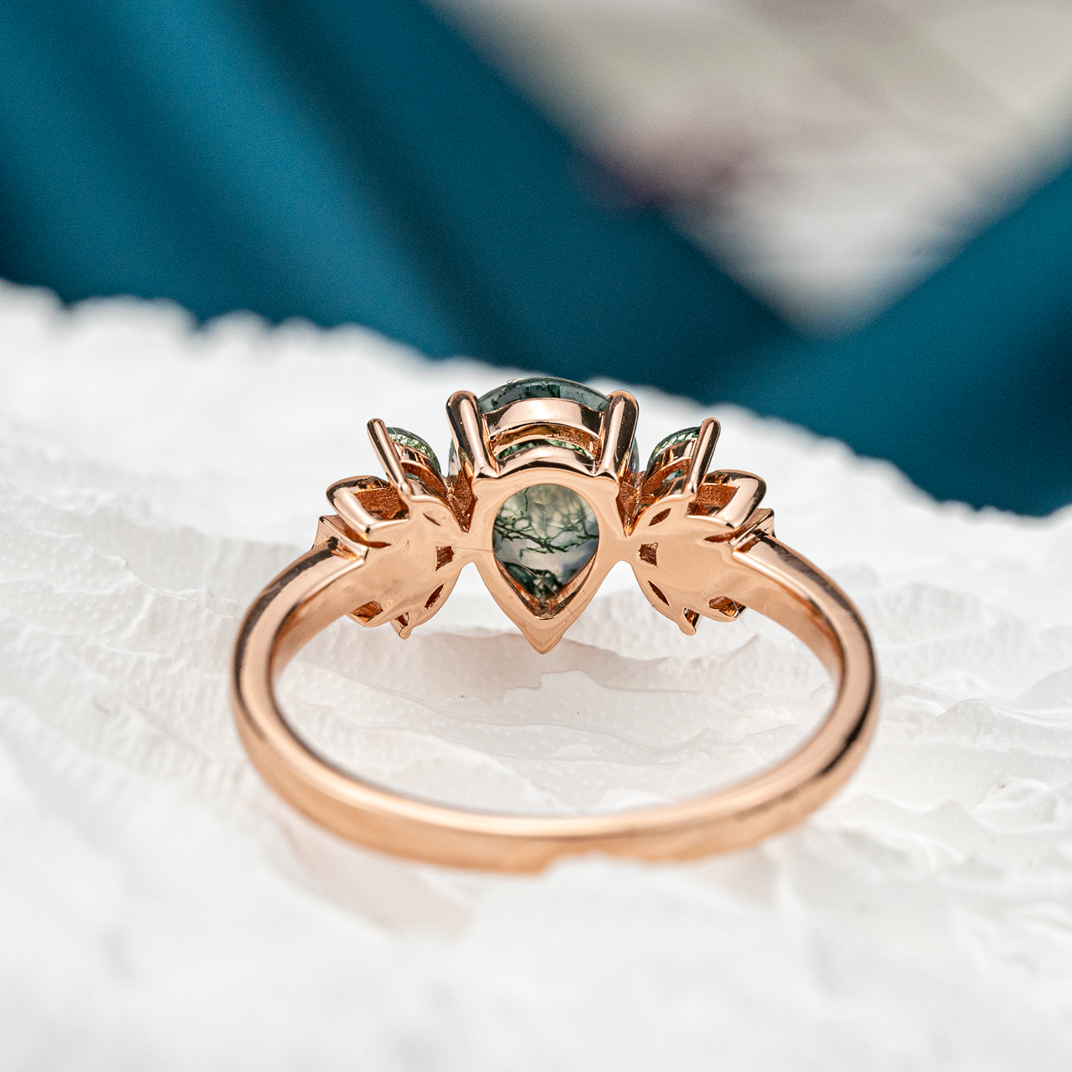 Nature Inspired Design Pear Shape Moss Agate Ring.