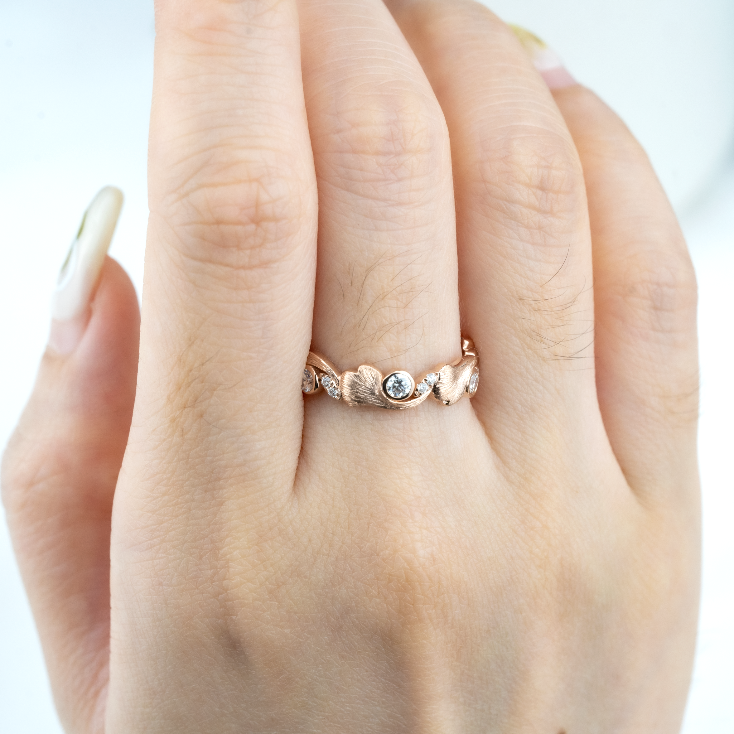 Vintage Handmade Textured Gold Ring With Moissanite.