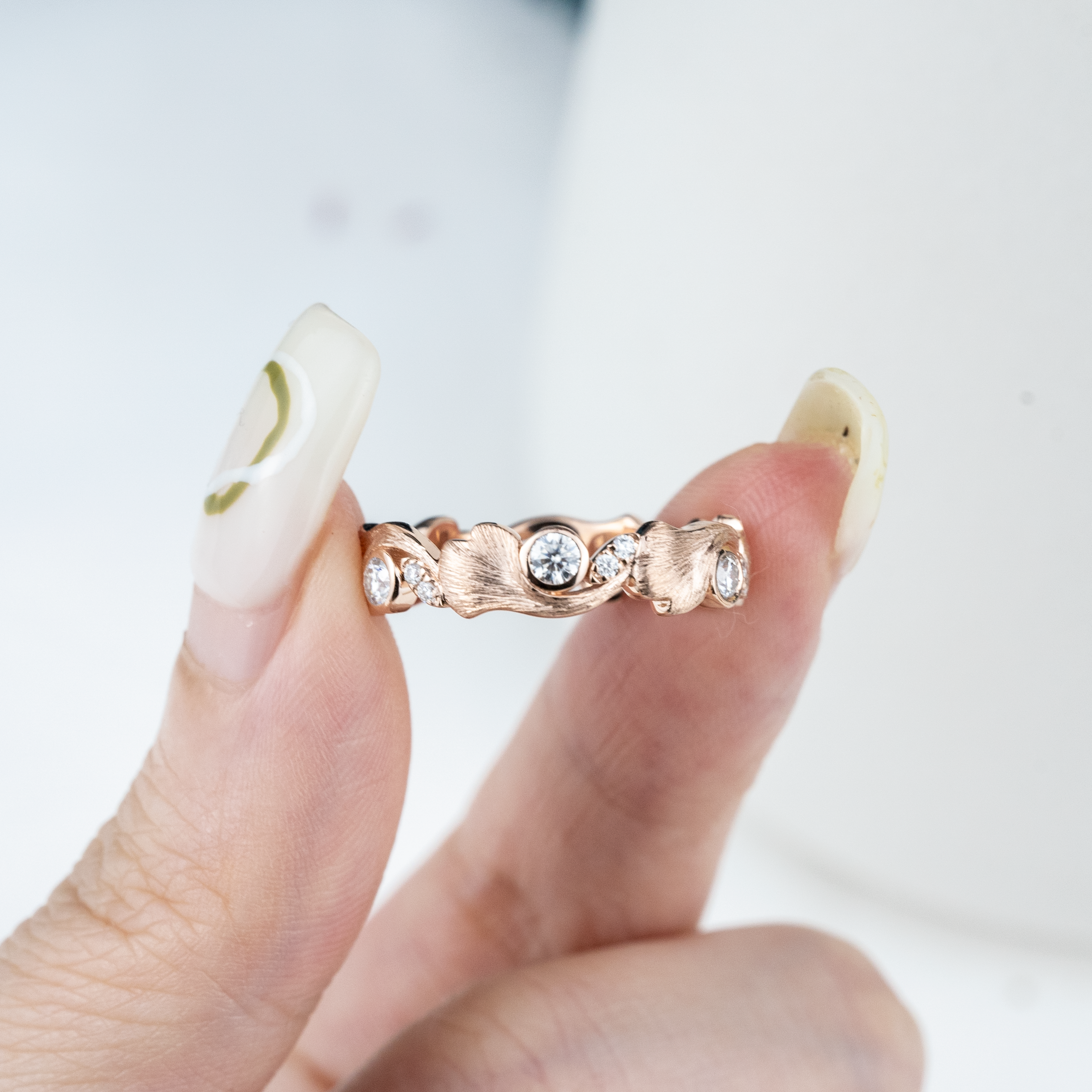 Vintage Handmade Textured Gold Ring With Moissanite.