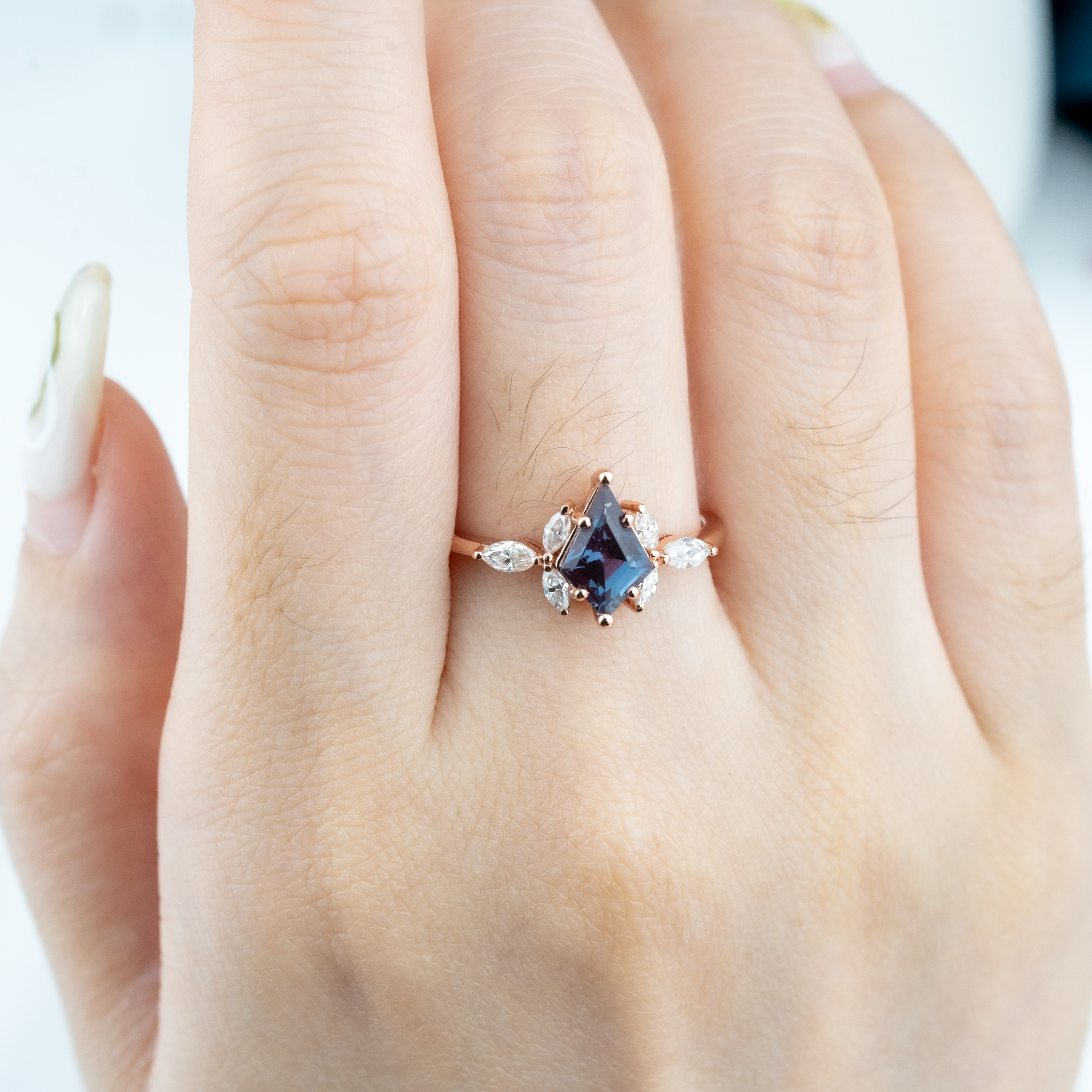 Kite Shape Lab Alexandrite Gold Ring.