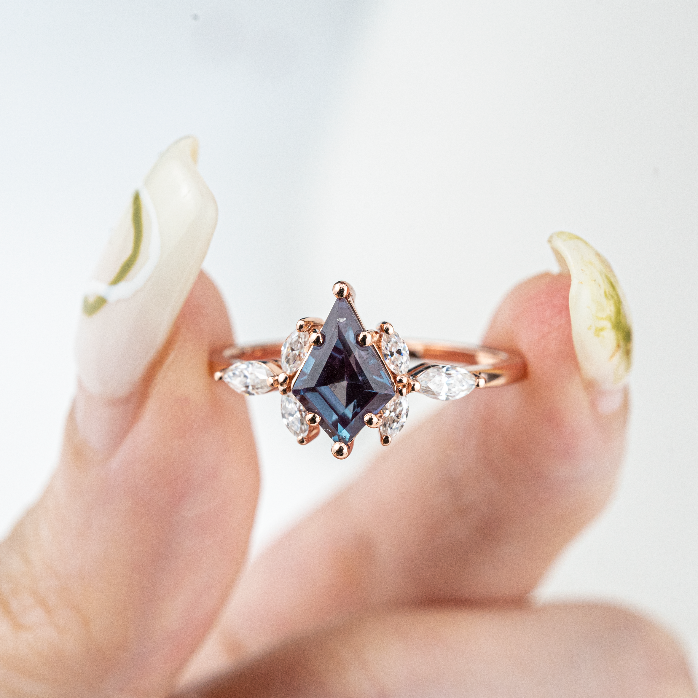 Kite Shape Lab Alexandrite Gold Ring.
