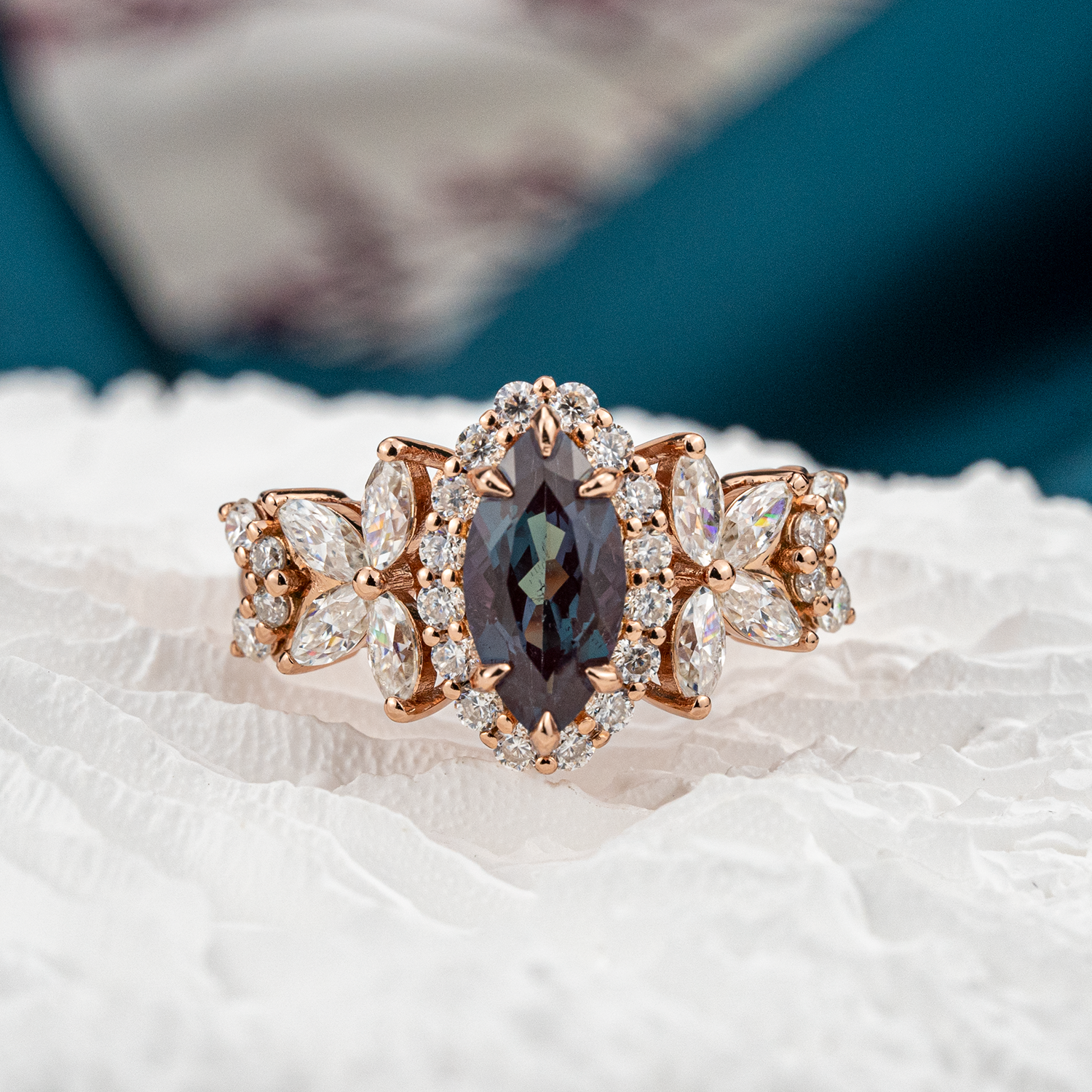 Luxurious Designer Alexandrite Engagement Ring - Exclusive Rose Gold Setting