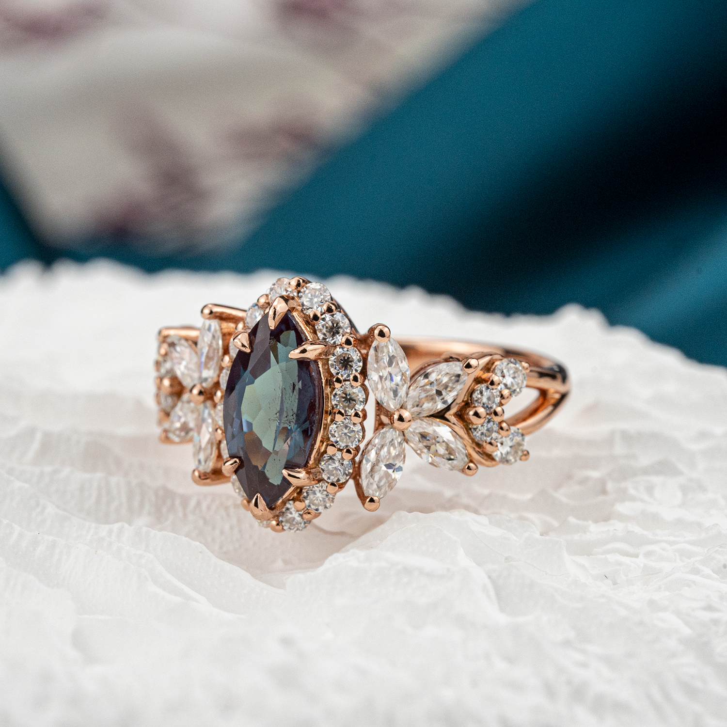 Luxurious Designer Alexandrite Engagement Ring - Exclusive Rose Gold Setting