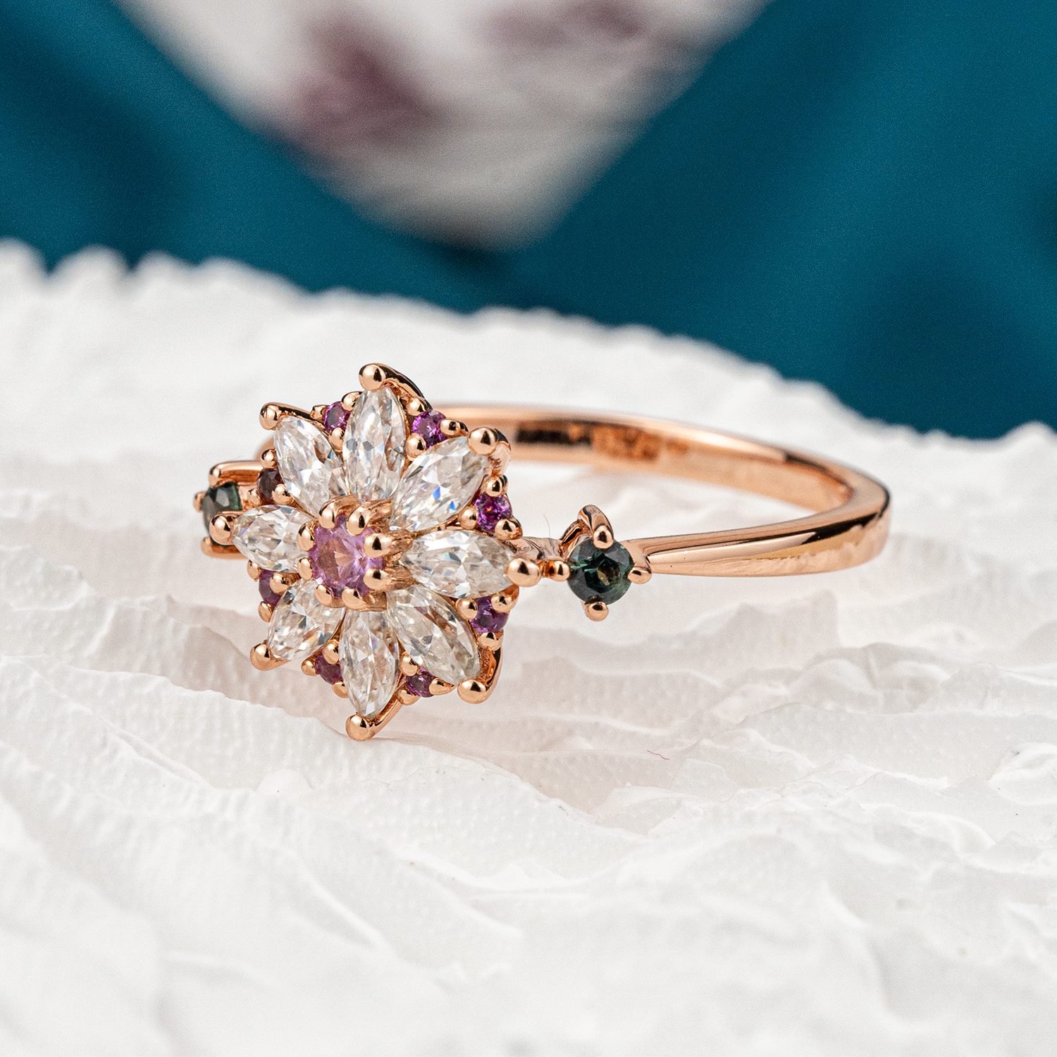 Moissanite Amethyst Flower Cluster Ring.