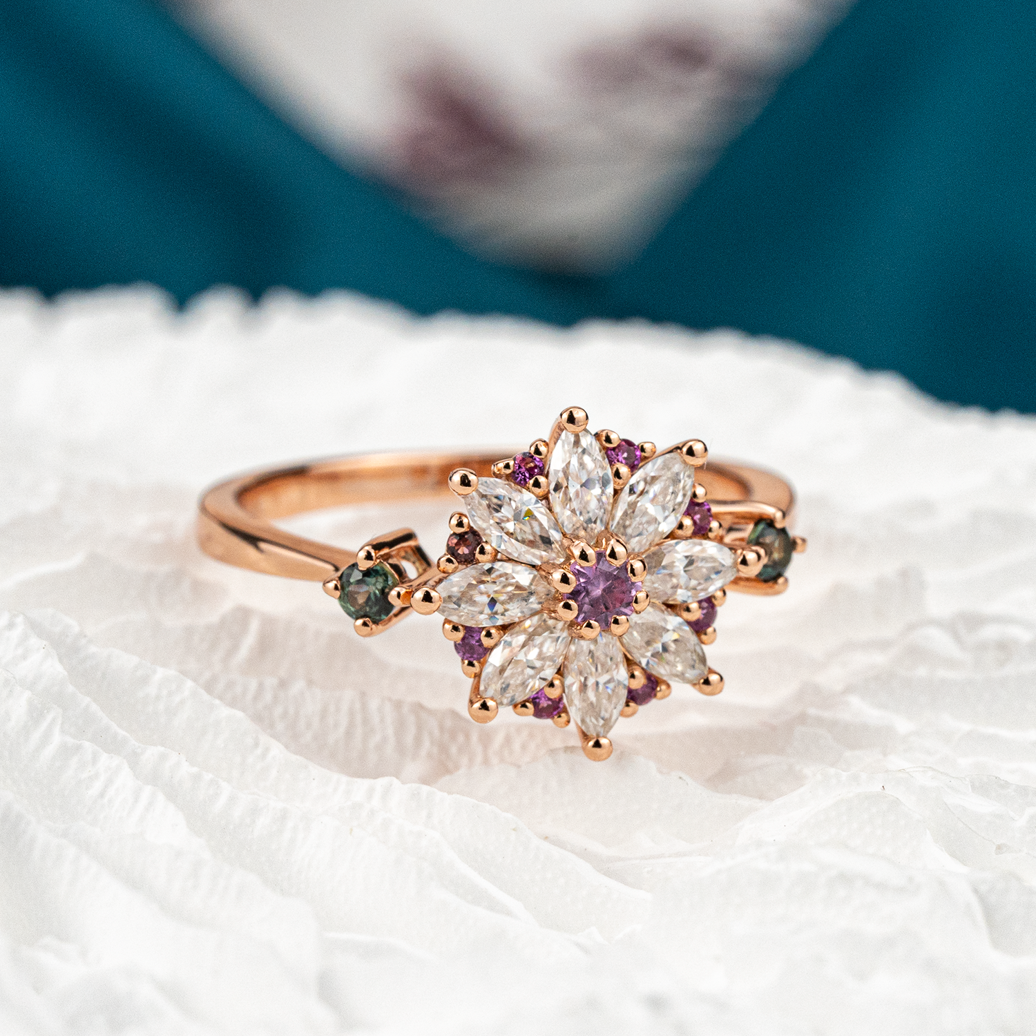 Moissanite Amethyst Flower Cluster Ring.