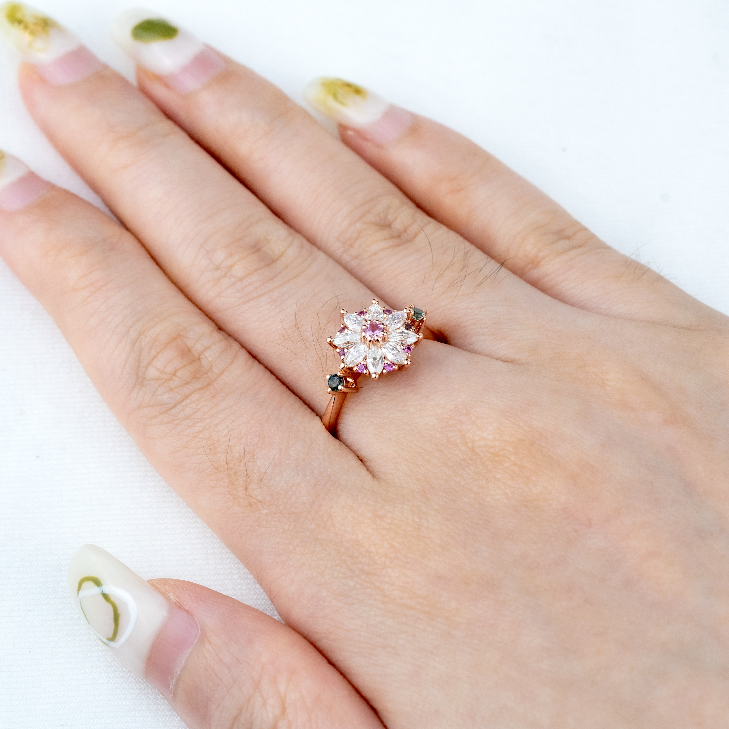 Moissanite Amethyst Flower Cluster Ring.