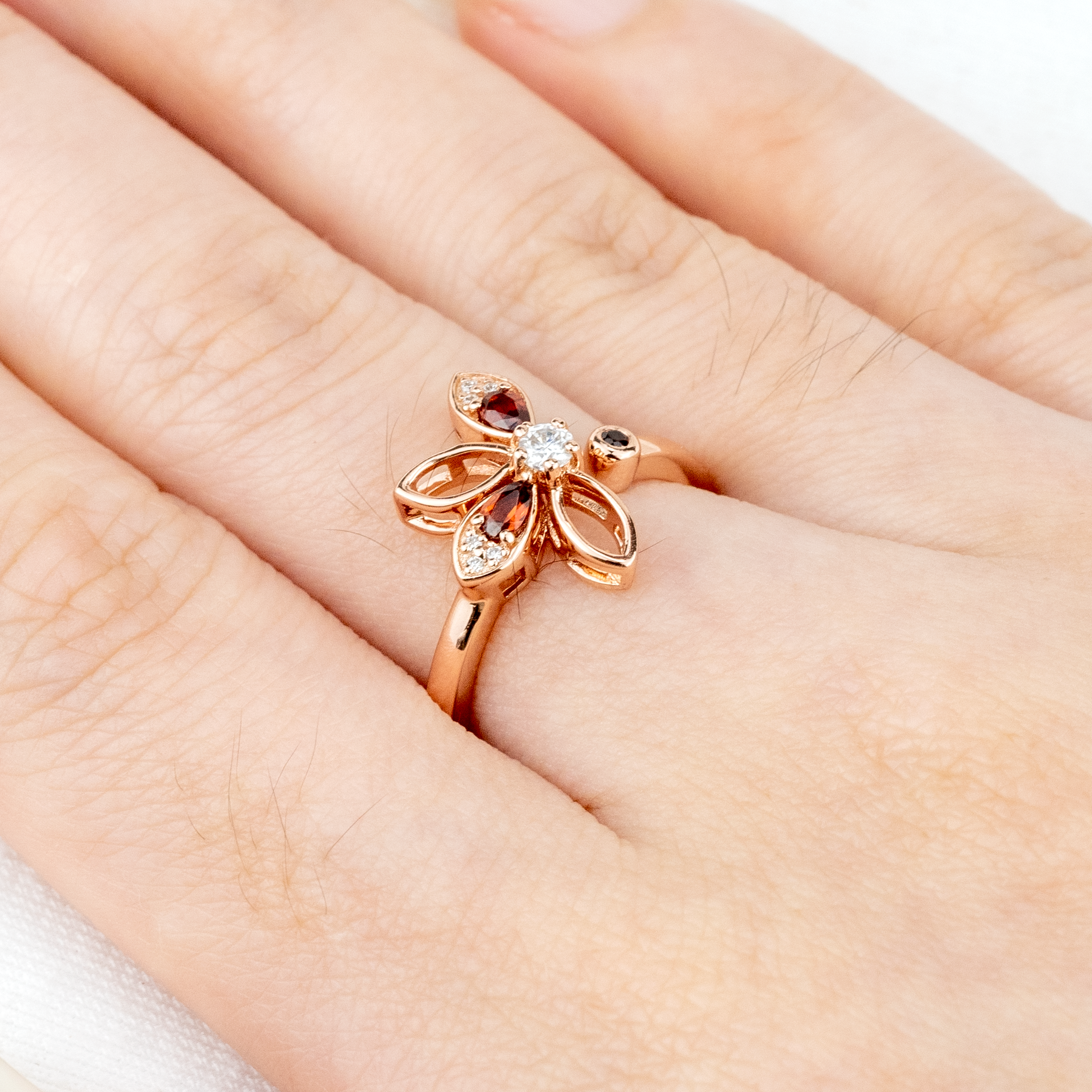 Sakura Flower Garnet Petal Ring.