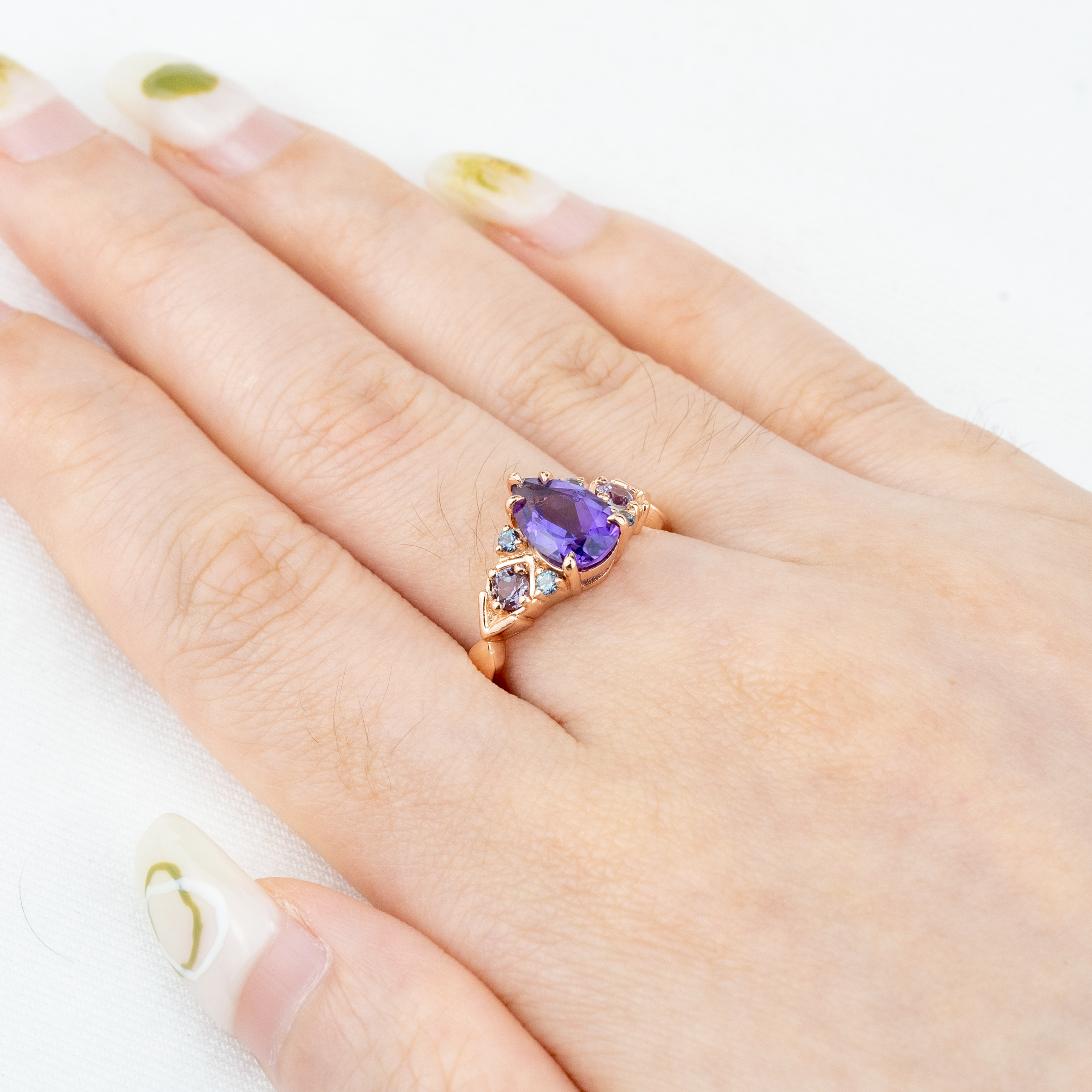Classic Pear Amethyst Gold Ring Engagement Ring.