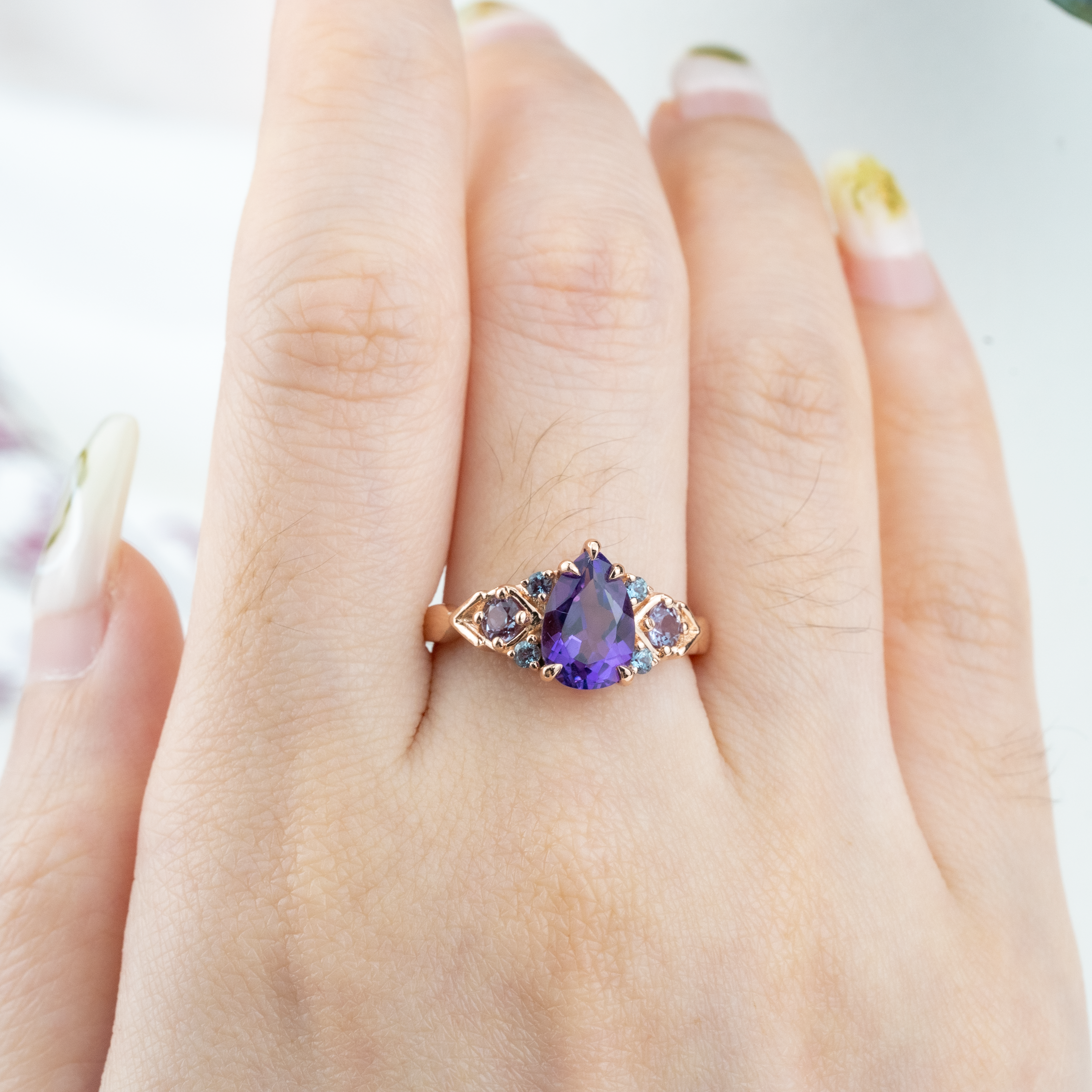 Classic Pear Amethyst Gold Ring Engagement Ring.