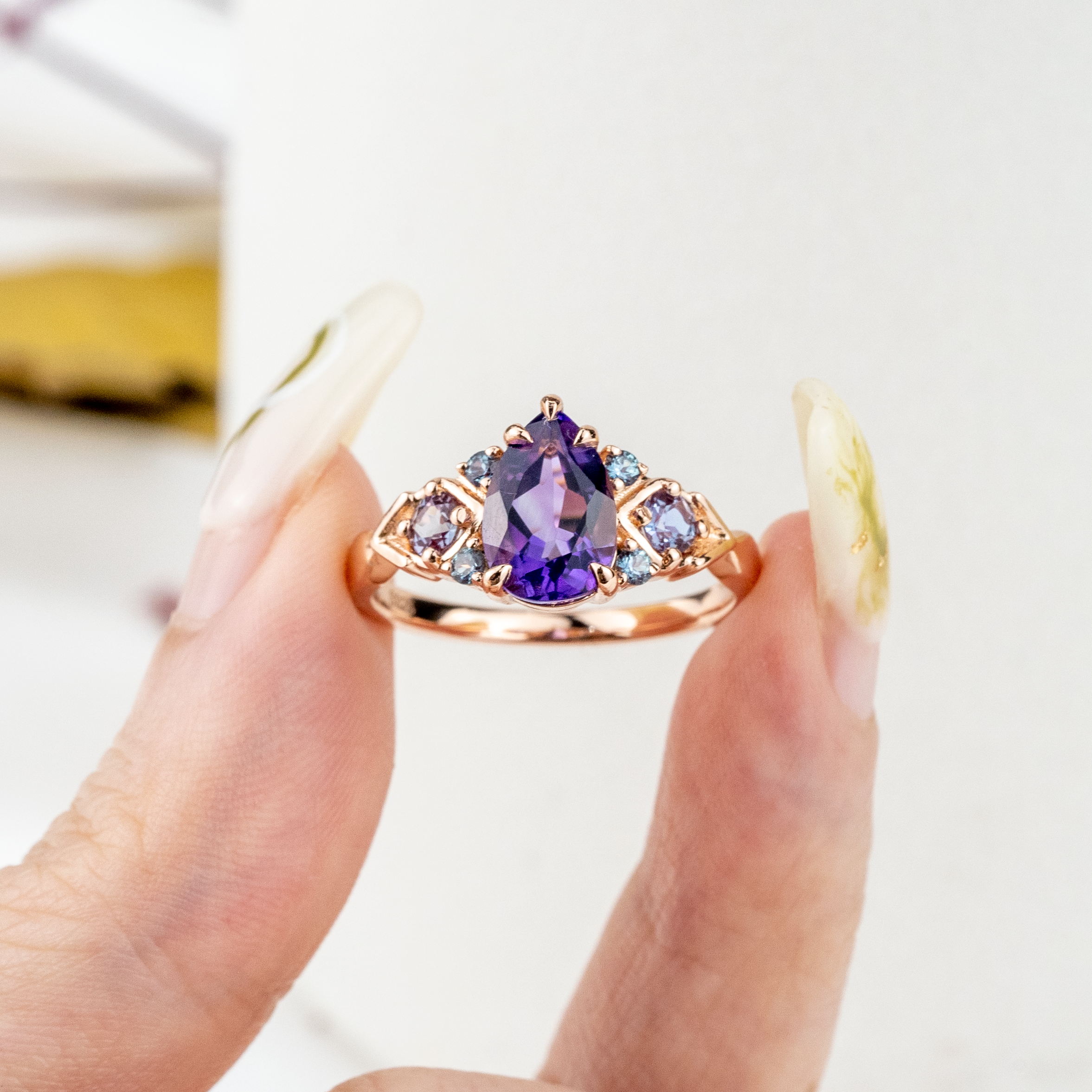 Classic Pear Amethyst Gold Ring Engagement Ring.