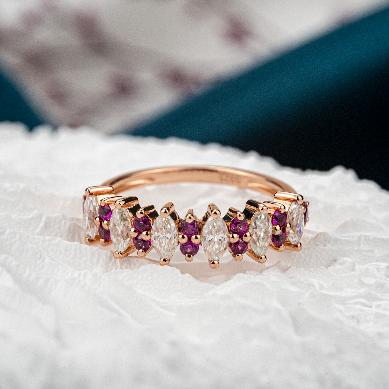 Marquise Moissanite with Amethyst Gold Band.