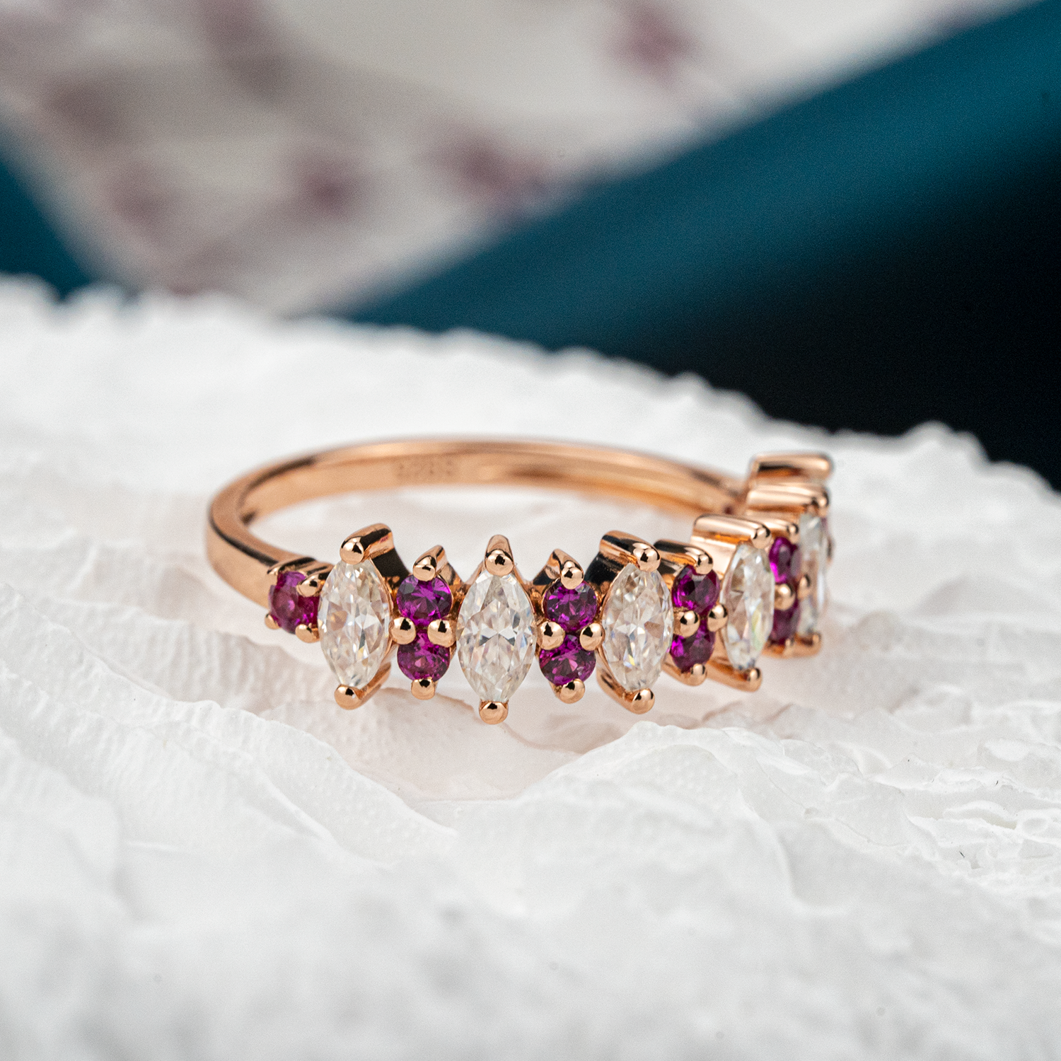 Marquise Moissanite with Amethyst Gold Band.