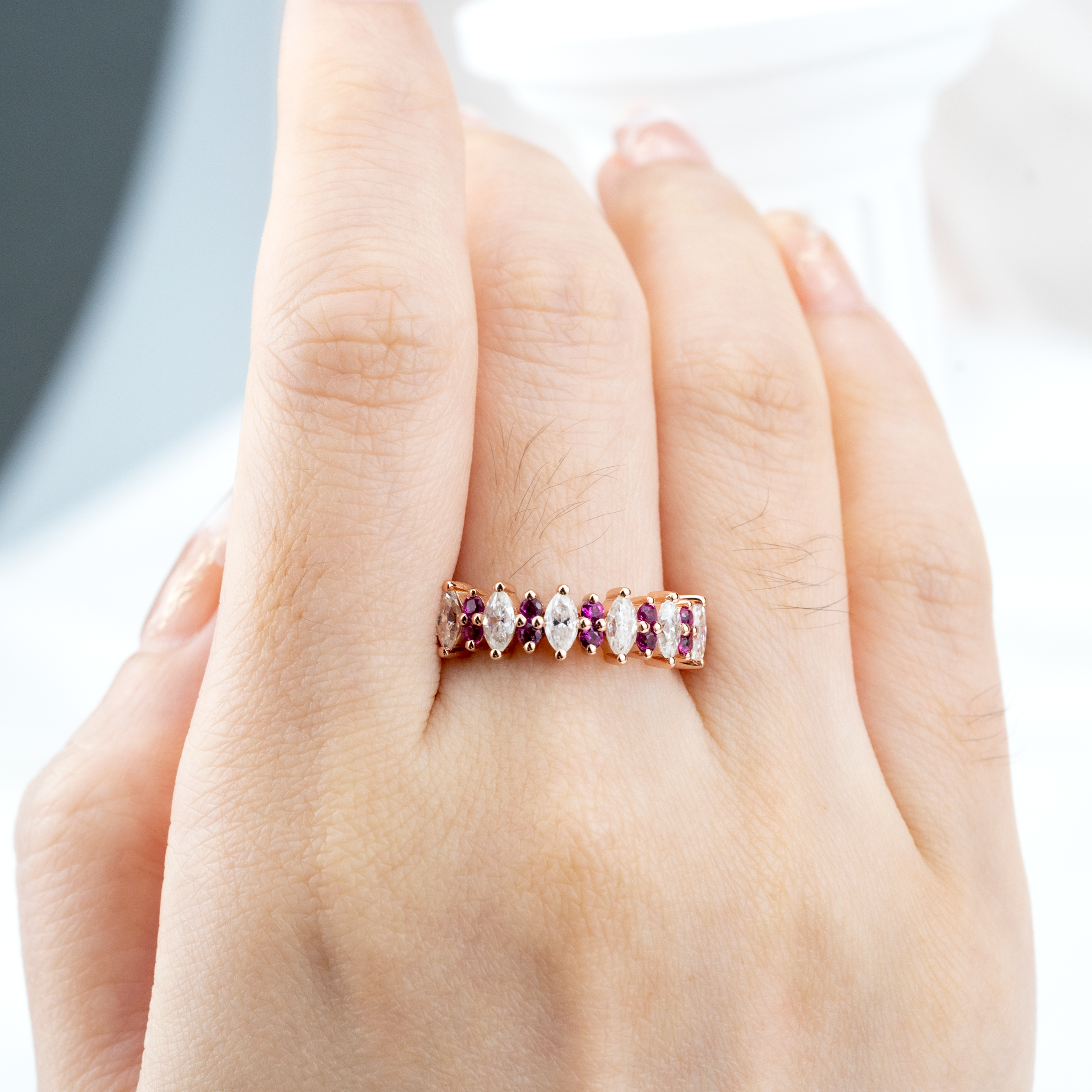Marquise Moissanite with Amethyst Gold Band.