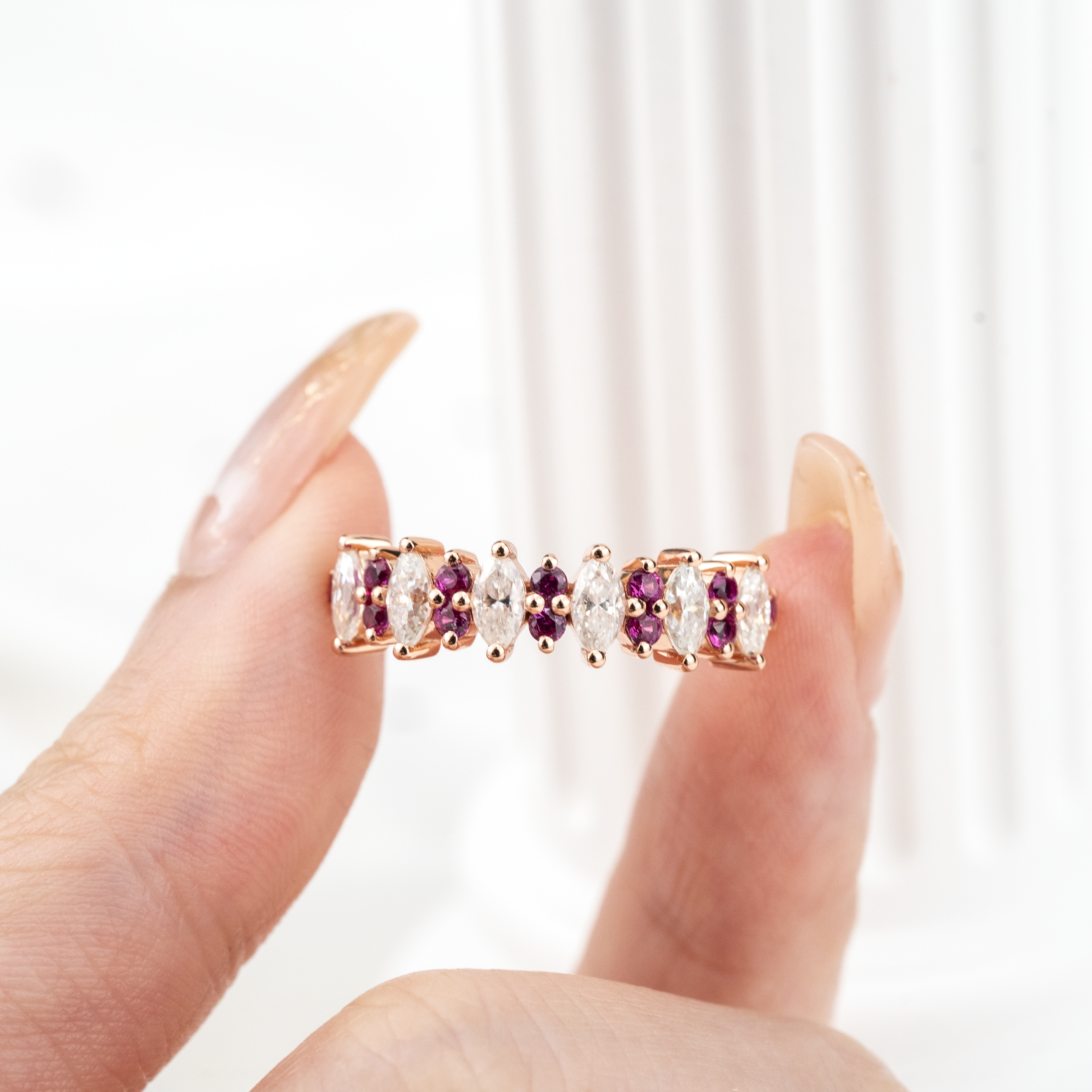Marquise Moissanite with Amethyst Gold Band.