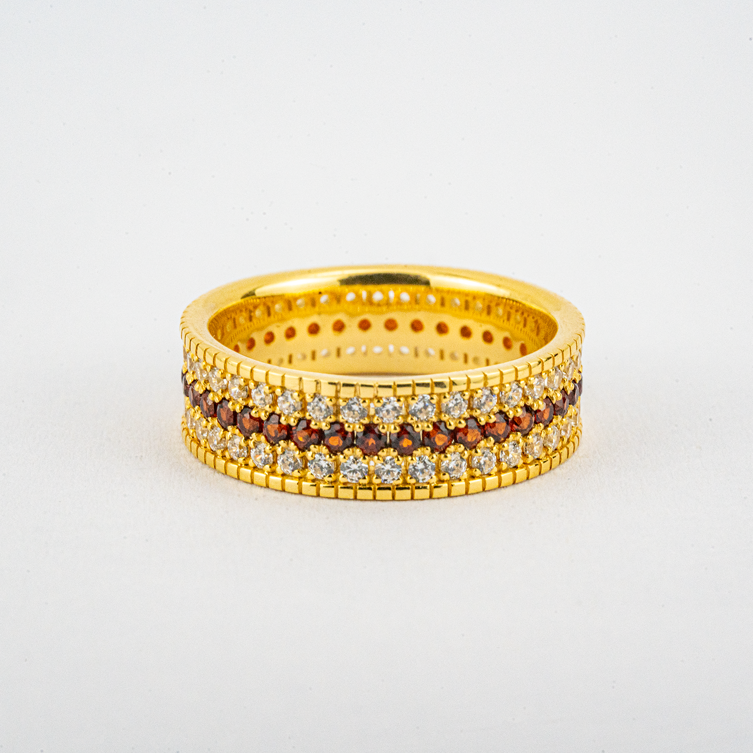 FLUXIS - Yellow Gold Diamond& Garnet Vintage Engagement Ring Classic Style Royal