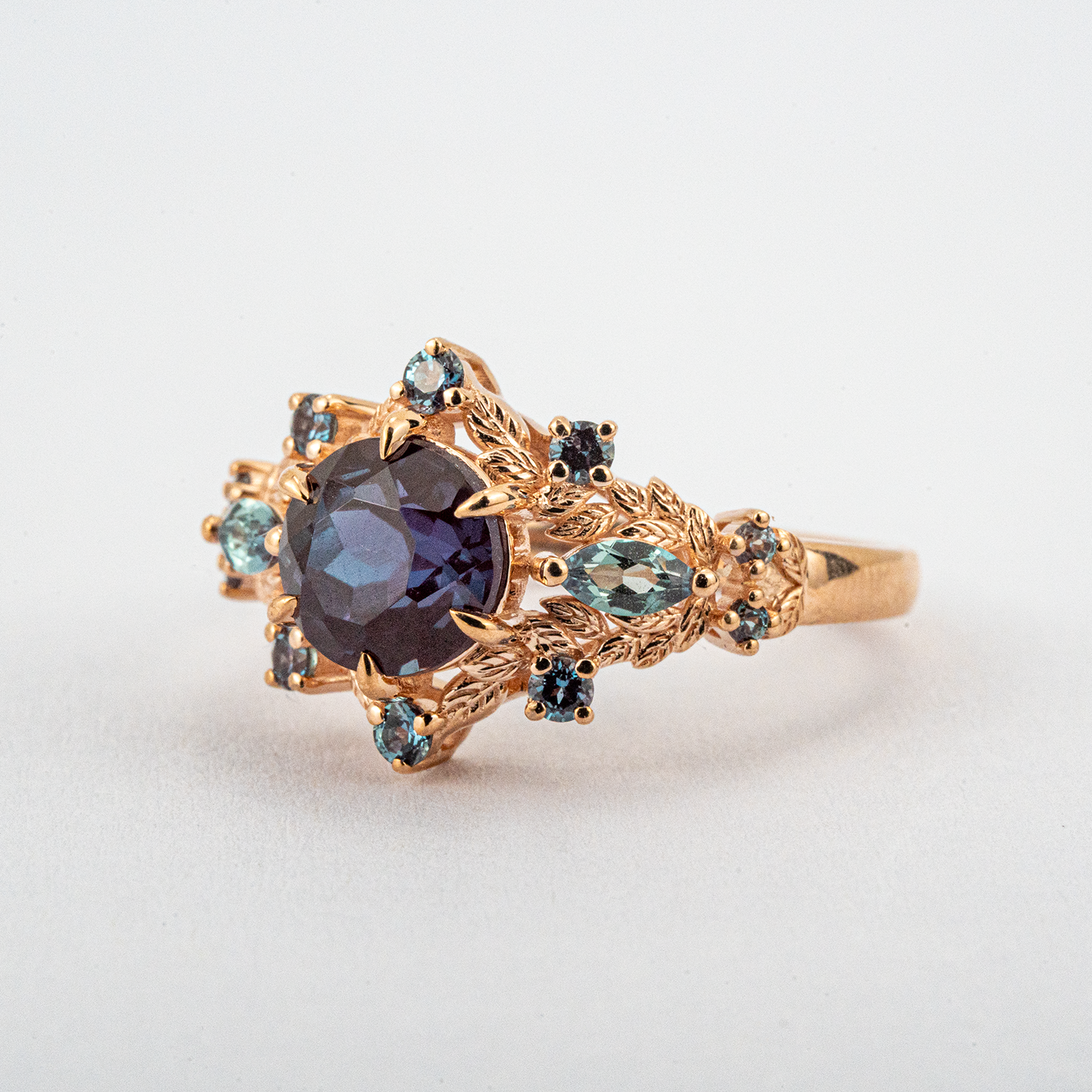 PETALIS - Round Lab Alexandrite Rose Gold Petal Ring Alexandrite Florarl Ring Engagement