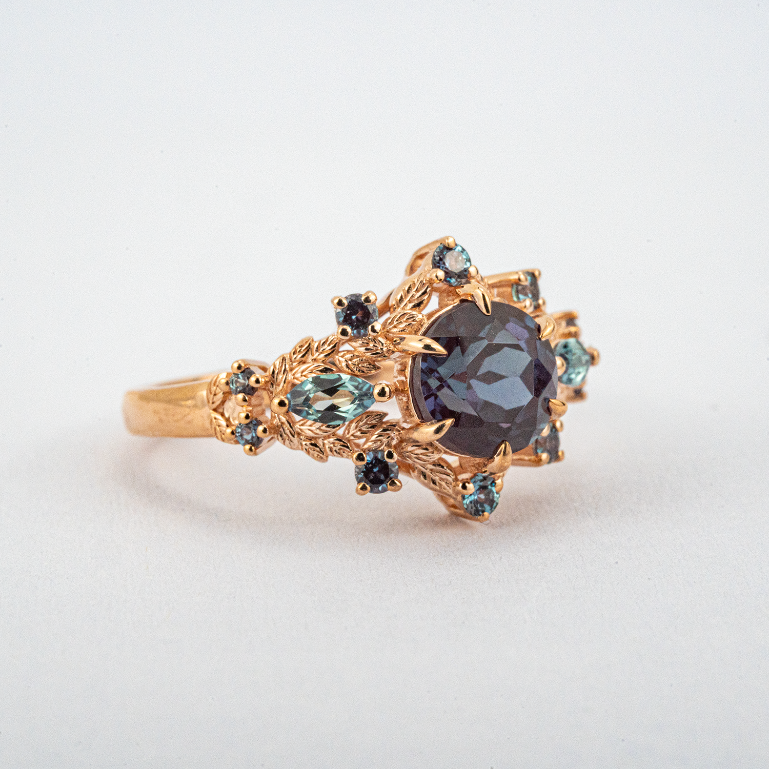 PETALIS - Round Lab Alexandrite Rose Gold Petal Ring Alexandrite Florarl Ring Engagement