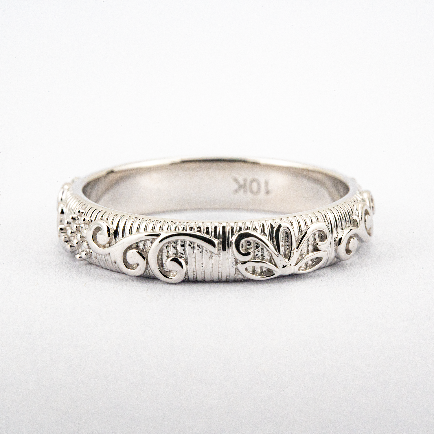 LUMINA - White Gold Leaf Texture Ring Minimalist Style Patterned Ring White Gold Ring