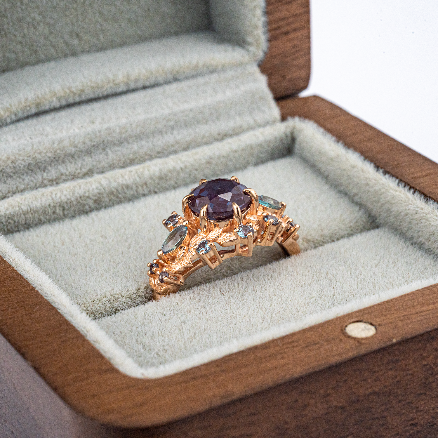 PETALIS - Round Lab Alexandrite Rose Gold Petal Ring Alexandrite Florarl Ring Engagement