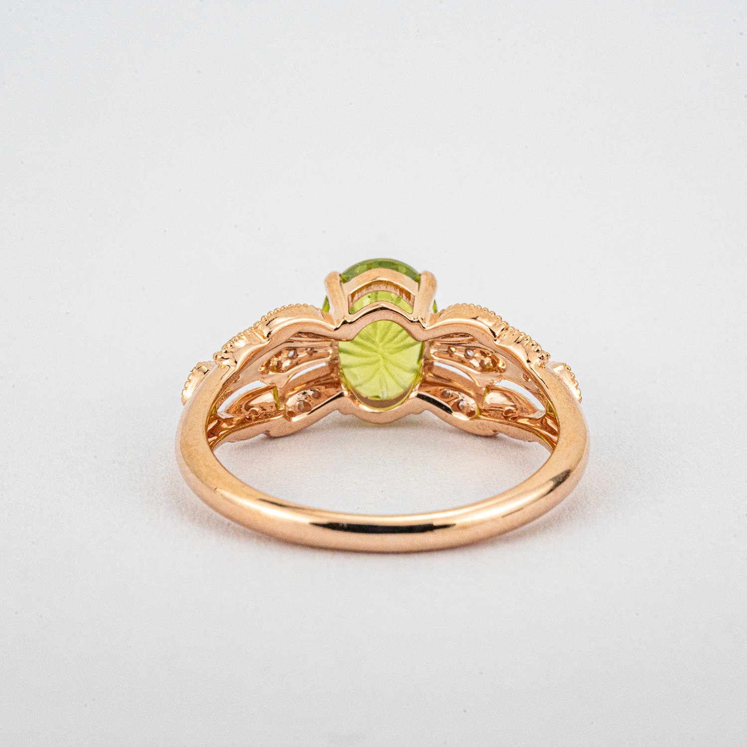 AETHER - Fireworks Cut Oval Peridot Rose Gold Moissanite Ring Green Gems Ring