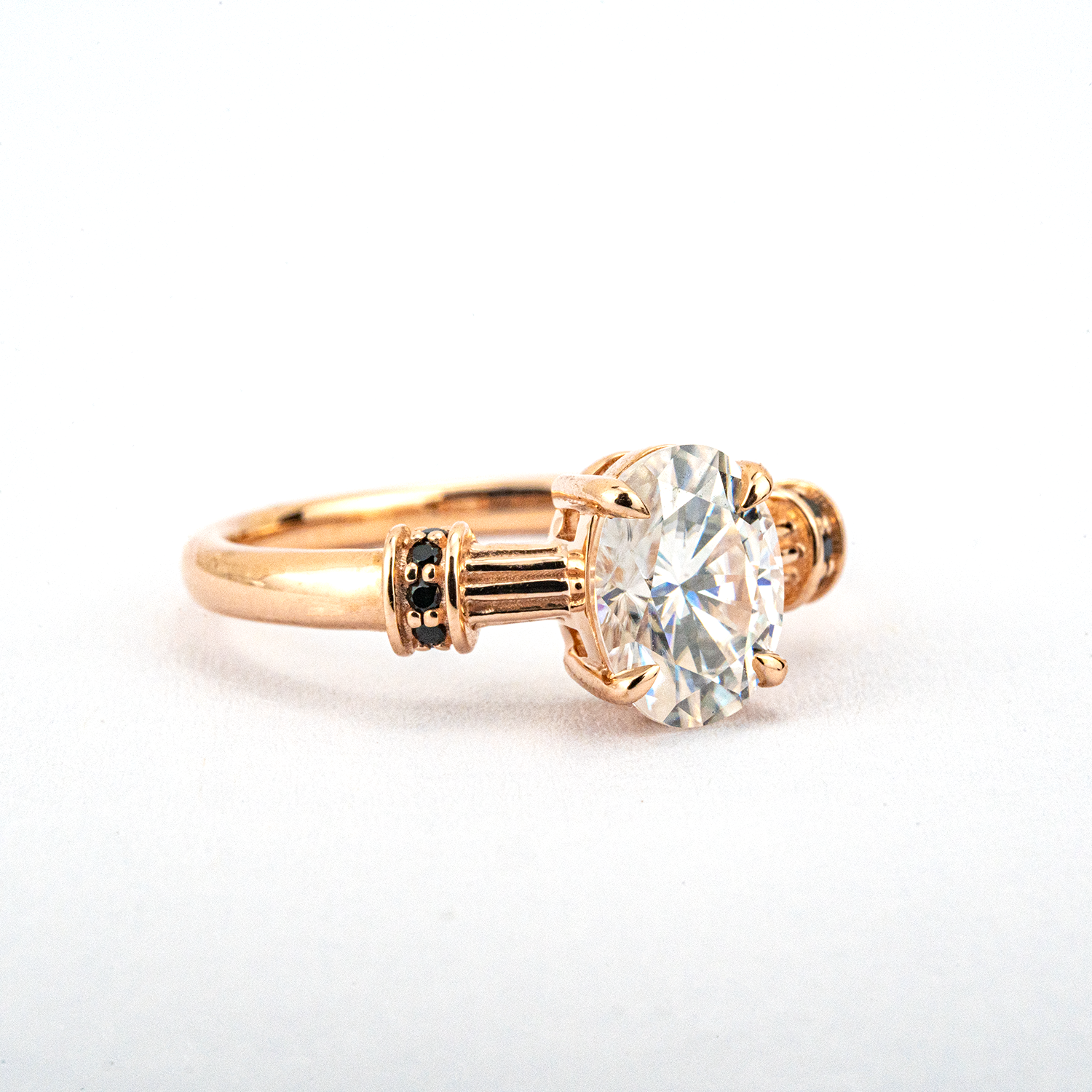 LUMINA - Oval Moissanite and Black Onyx Rose Gold Ring Classic Engagement Ring