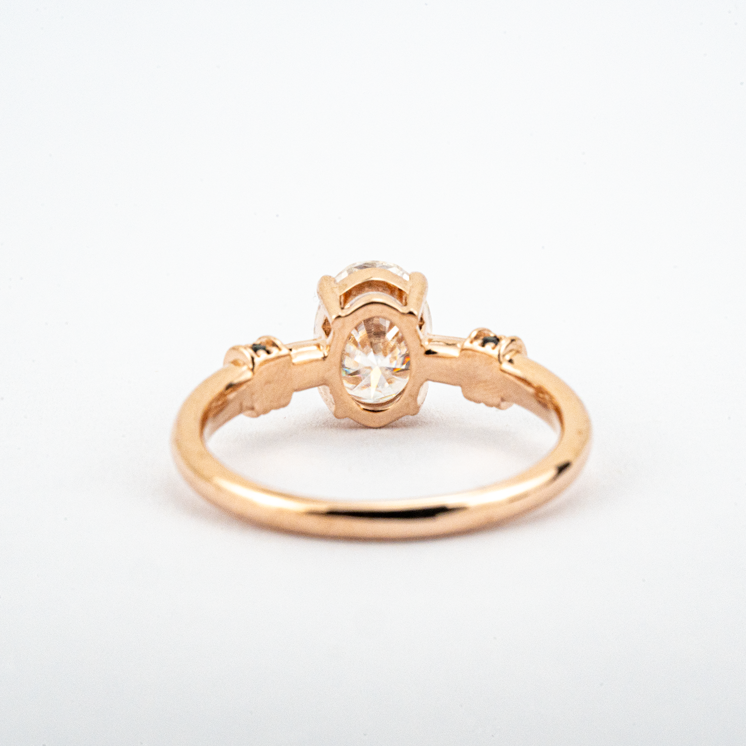 LUMINA - Oval Moissanite and Black Onyx Rose Gold Ring Classic Engagement Ring