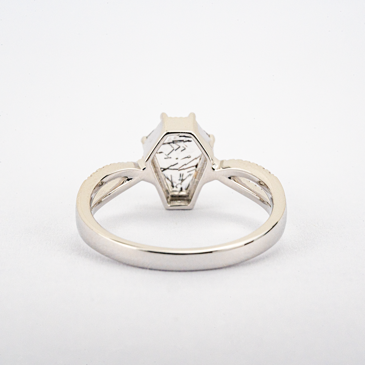 LUMINA - Black Rutilated Quartz White Gold Ring Set Luxury White Gold Ring Wedding