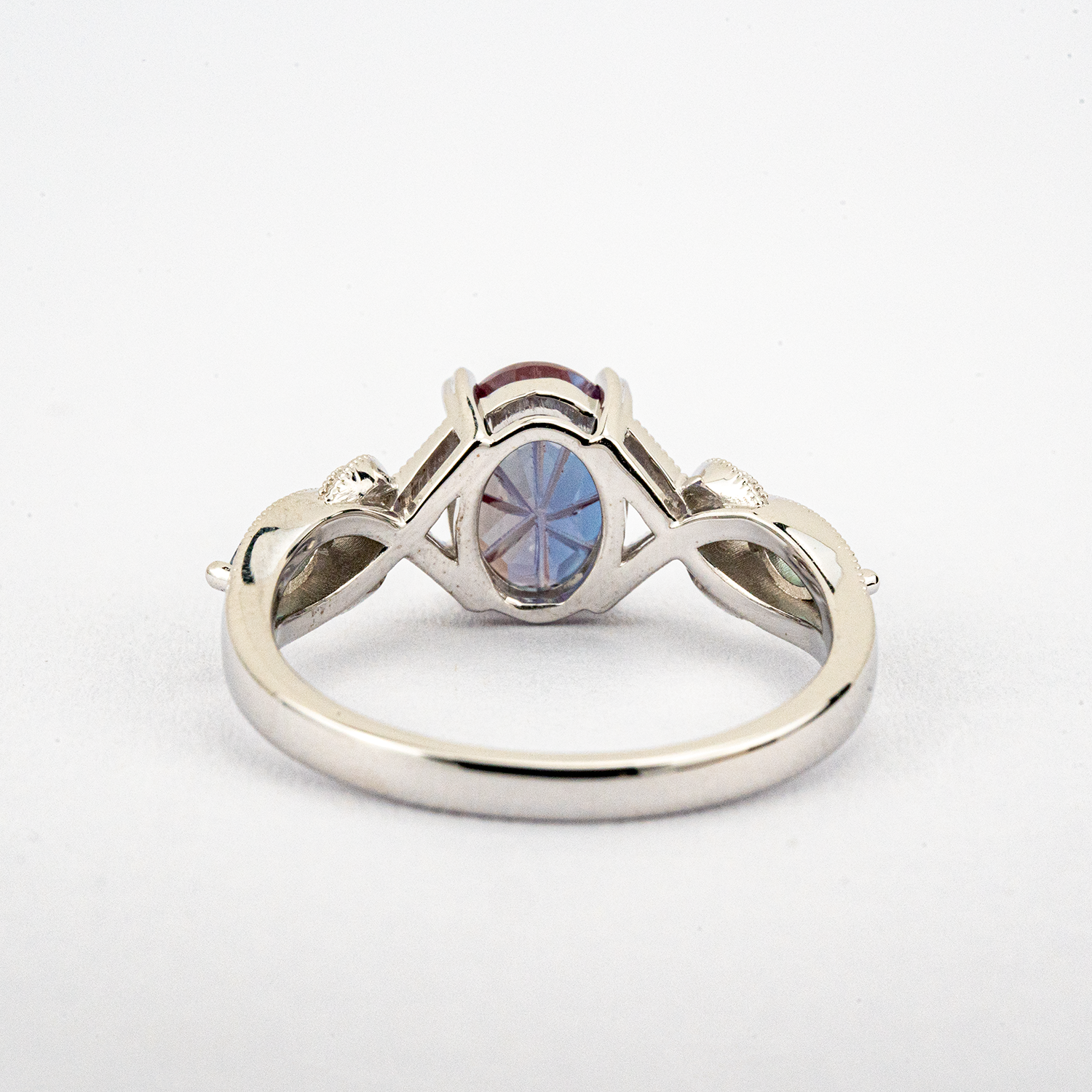 LUMINA - Oval Lab Alexandrite White Gold Textured Ring Unusual Engagement Ring